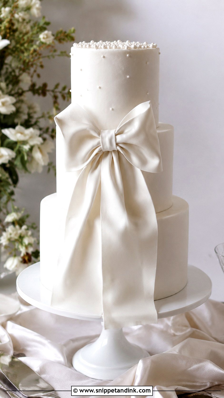 White Wedding Cake With Big Bow - Snippet and Ink - 25 White Wedding Cake Ideas with Bow