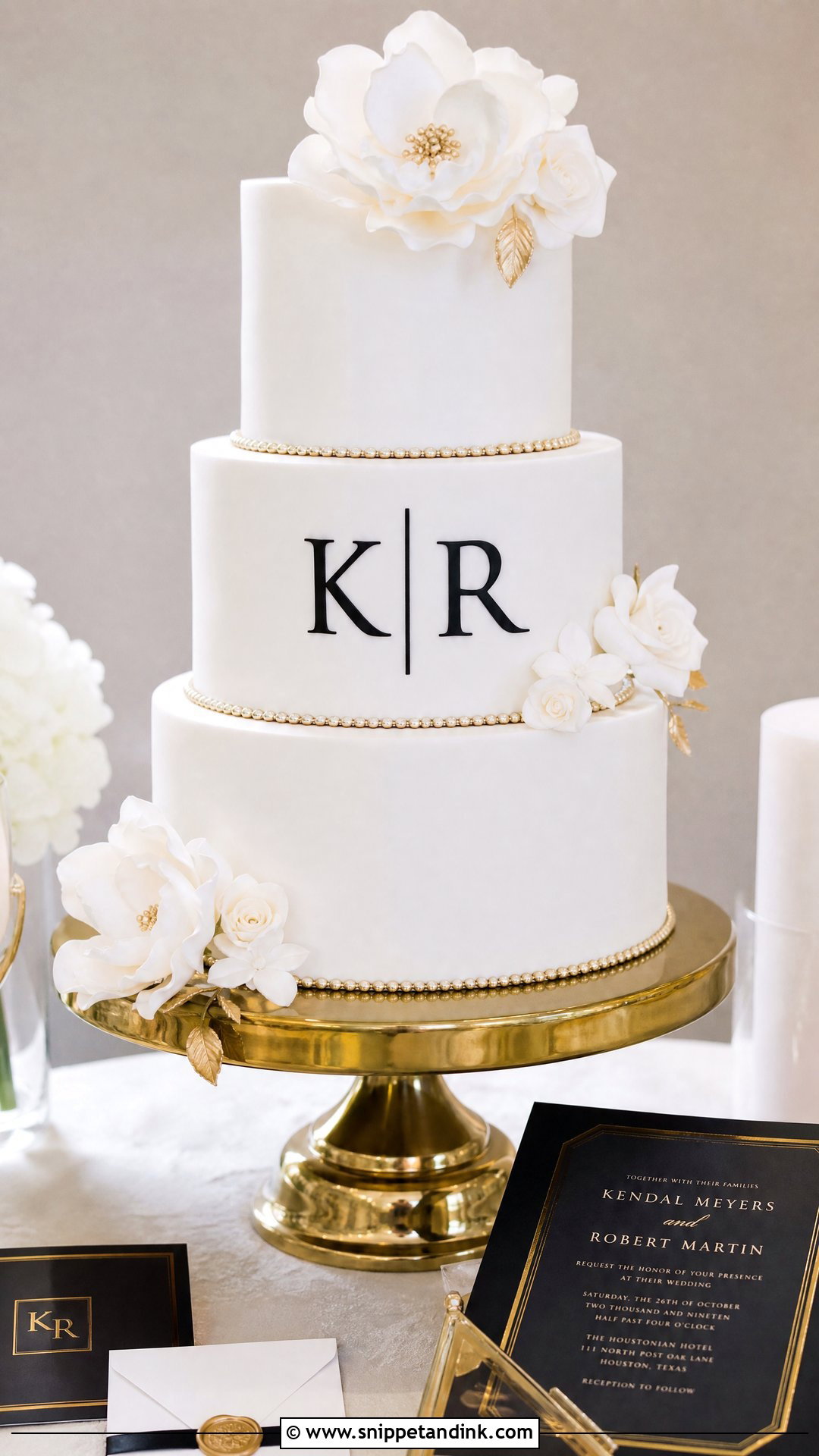 White Wedding Cake With Black Monogram - Snippet and Ink - 20 White Gold and Black Cake Ideas for Wedding