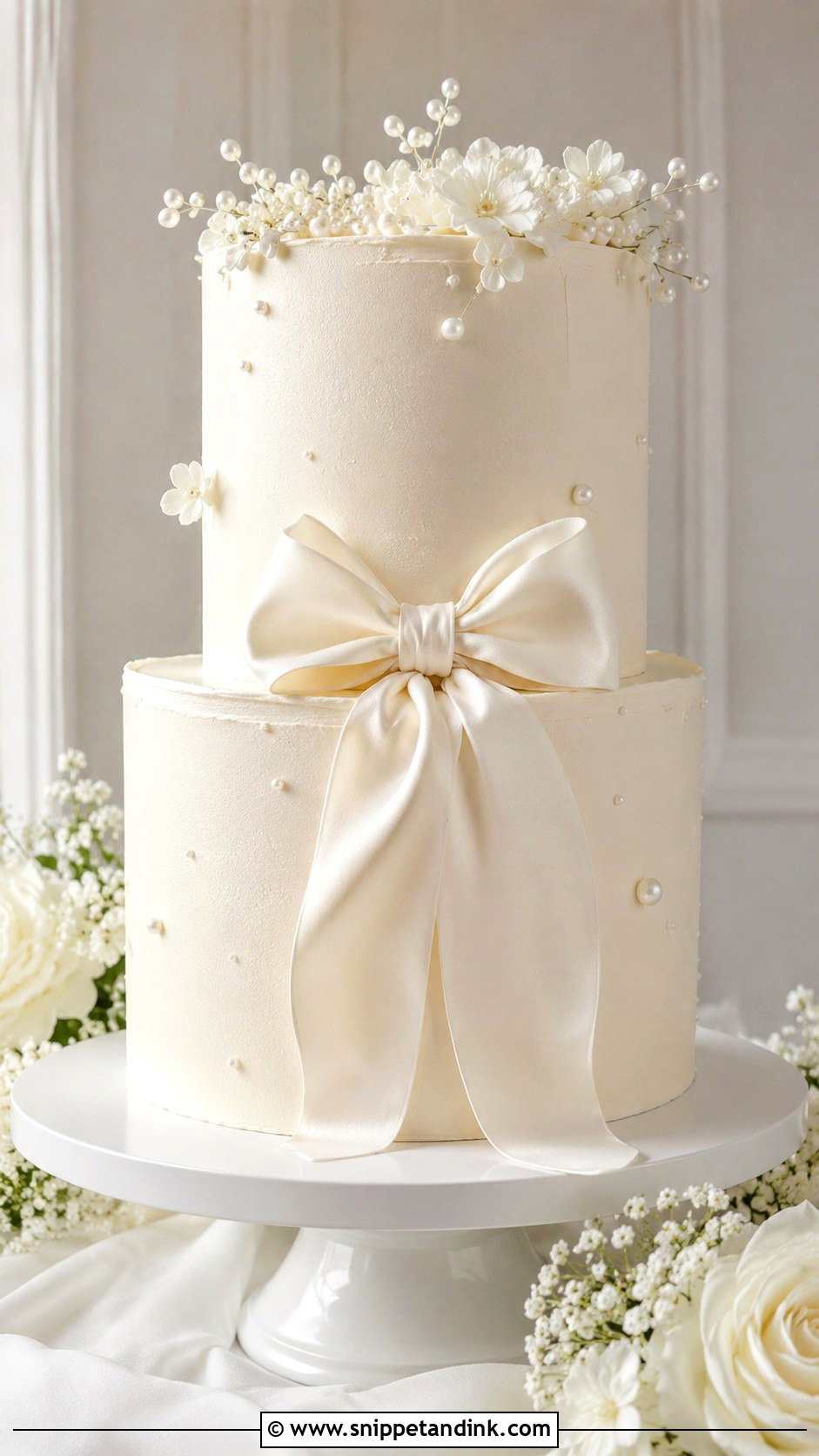 White Wedding Cake With Bow And Buttercream - Snippet and Ink - 25 White Wedding Cake Ideas with Bow