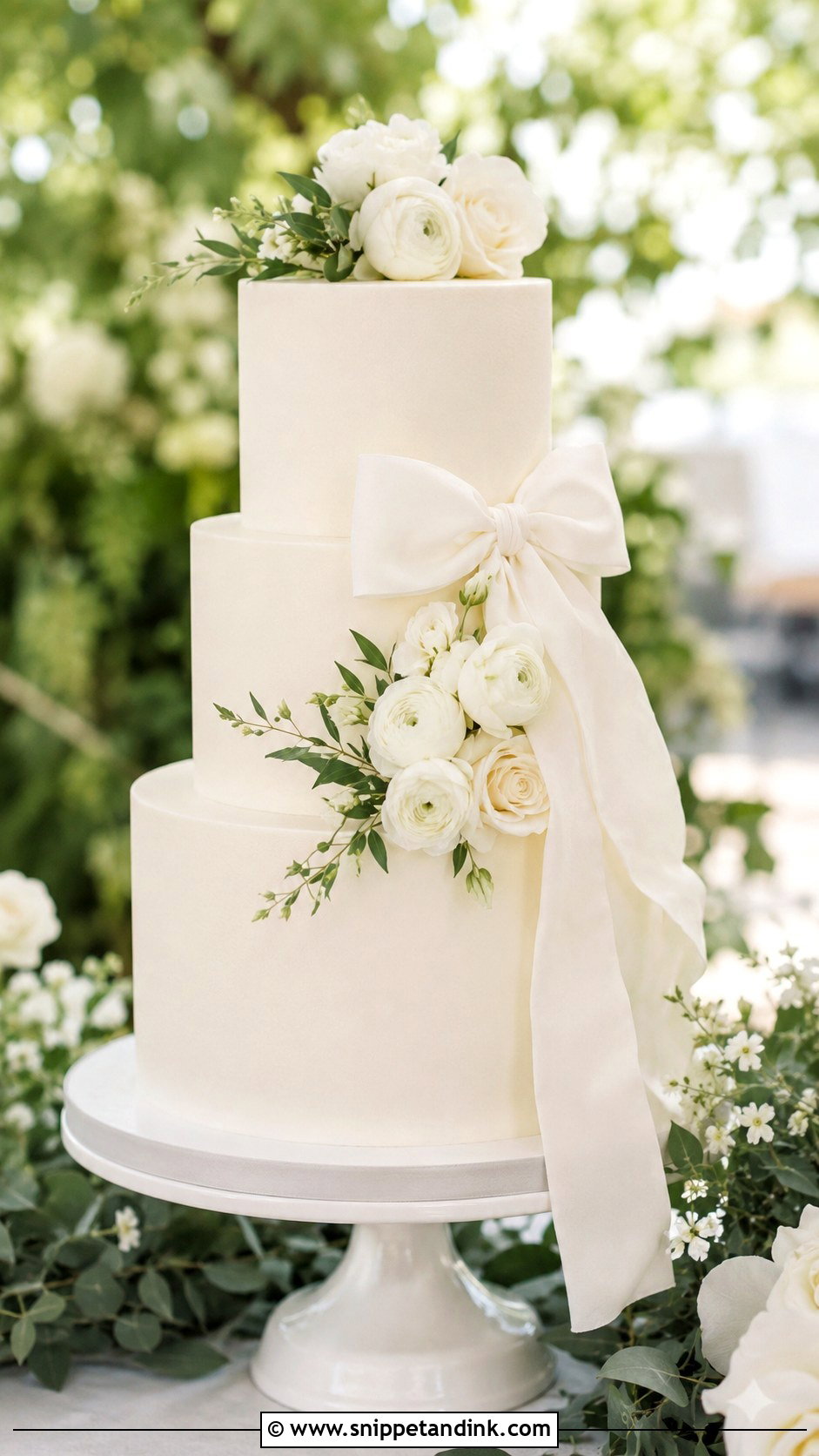 White Wedding Cake With Bow And Flowers - Snippet and Ink - 25 White Wedding Cake Ideas with Bow