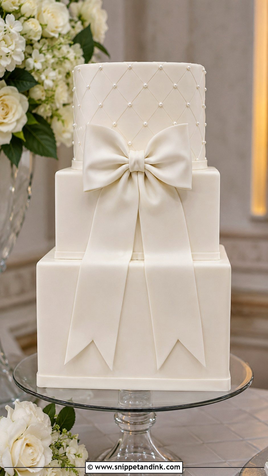 White Wedding Cake With Bow And Fondant - Snippet and Ink - 25 White Wedding Cake Ideas with Bow