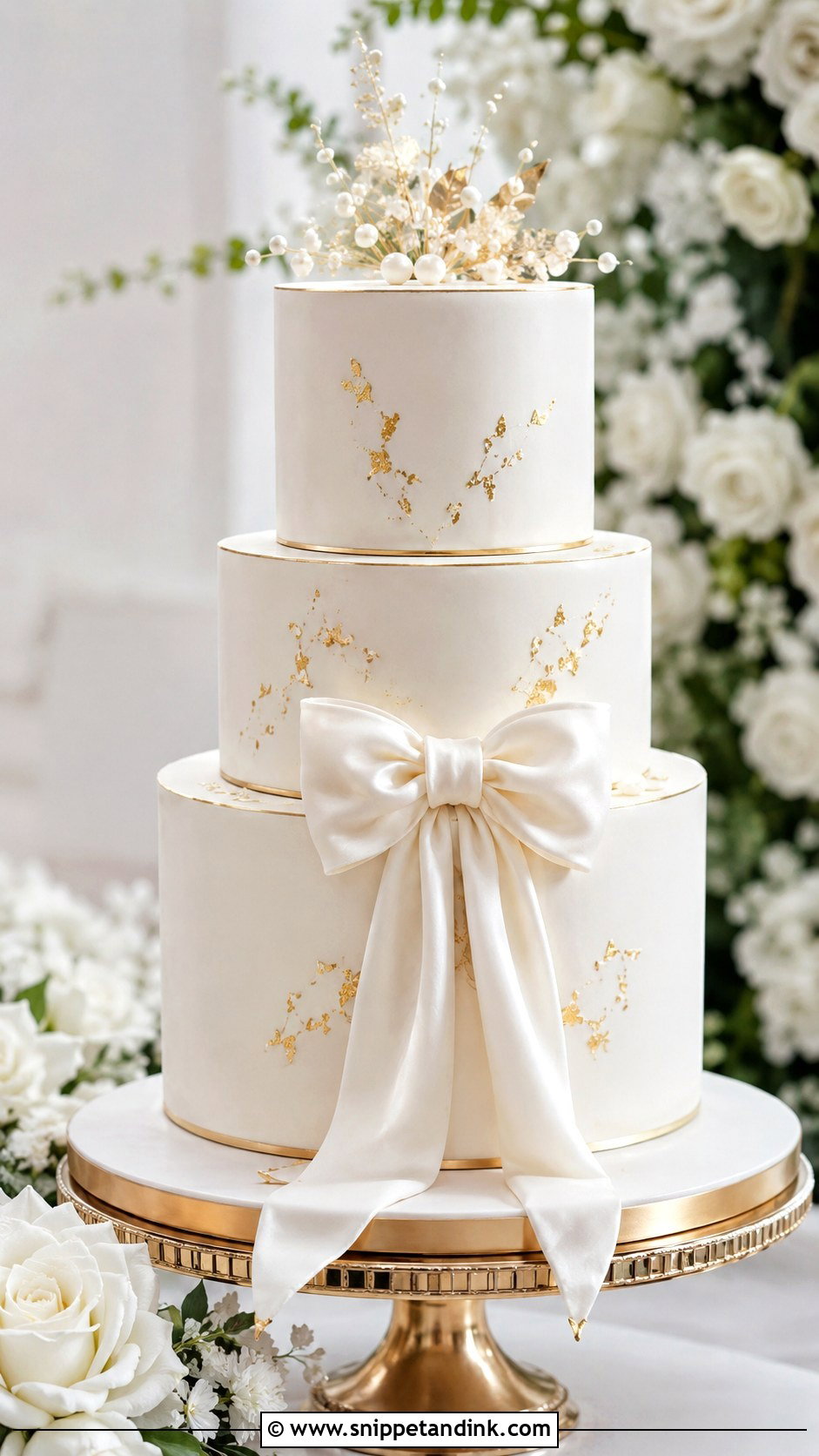 White Wedding Cake With Bow And Gold - Snippet and Ink - 25 White Wedding Cake Ideas with Bow