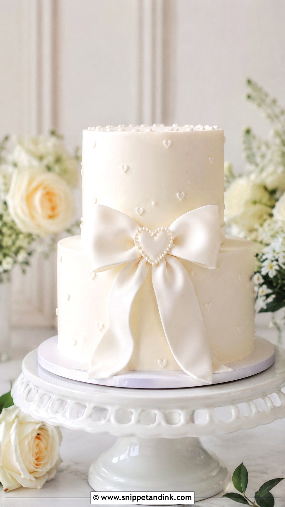 White Wedding Cake With Bow And Heart - Snippet and Ink - 25 White Wedding Cake Ideas with Bow