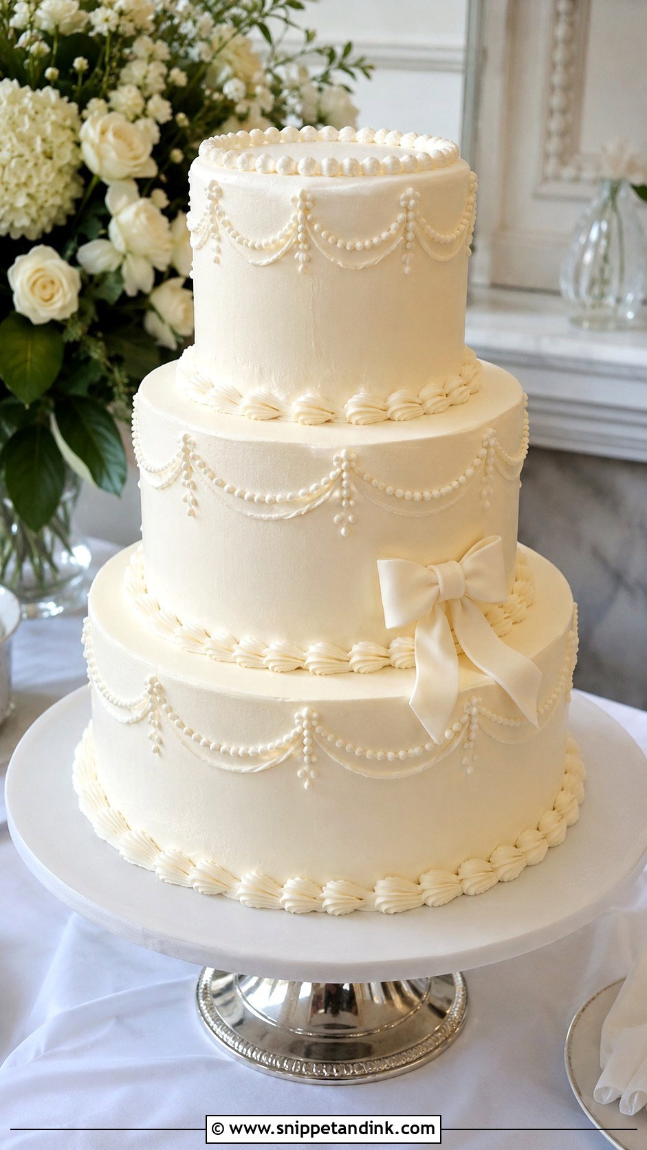 White Wedding Cake With Bow And Piping - Snippet and Ink - 25 White Wedding Cake Ideas with Bow