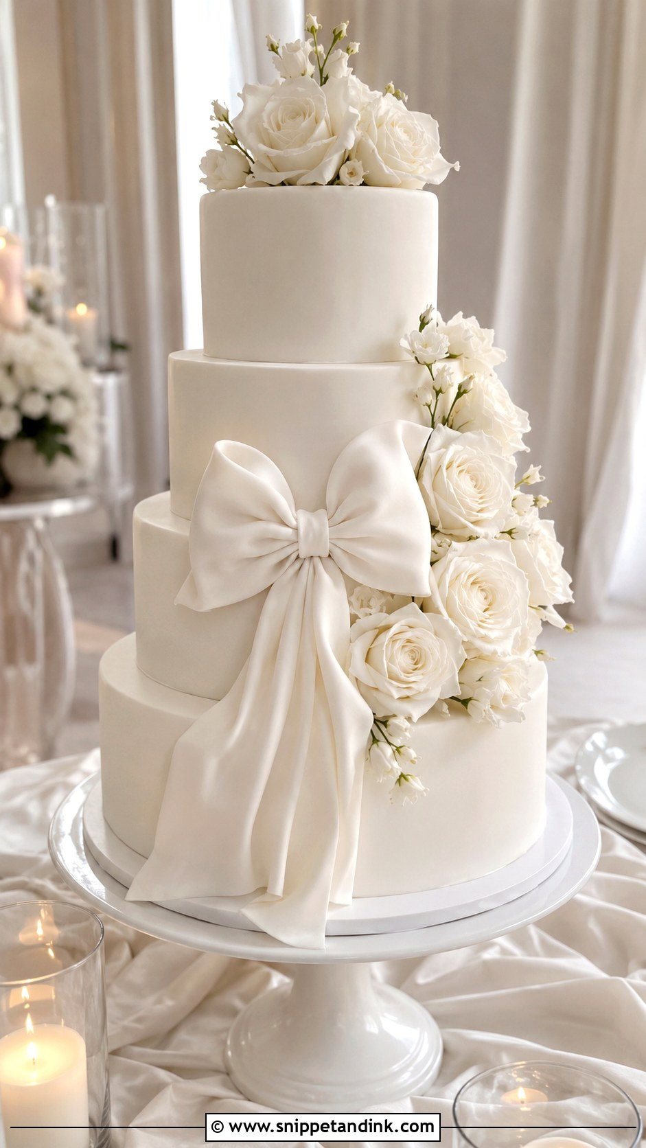 White Wedding Cake With Bow And Roses - Snippet and Ink - 25 White Wedding Cake Ideas with Bow