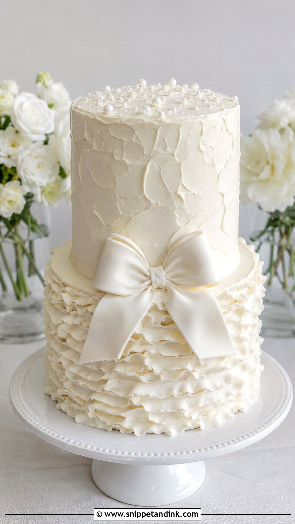 White Wedding Cake With Bow And Ruffles - Snippet and Ink - 25 White Wedding Cake Ideas with Bow