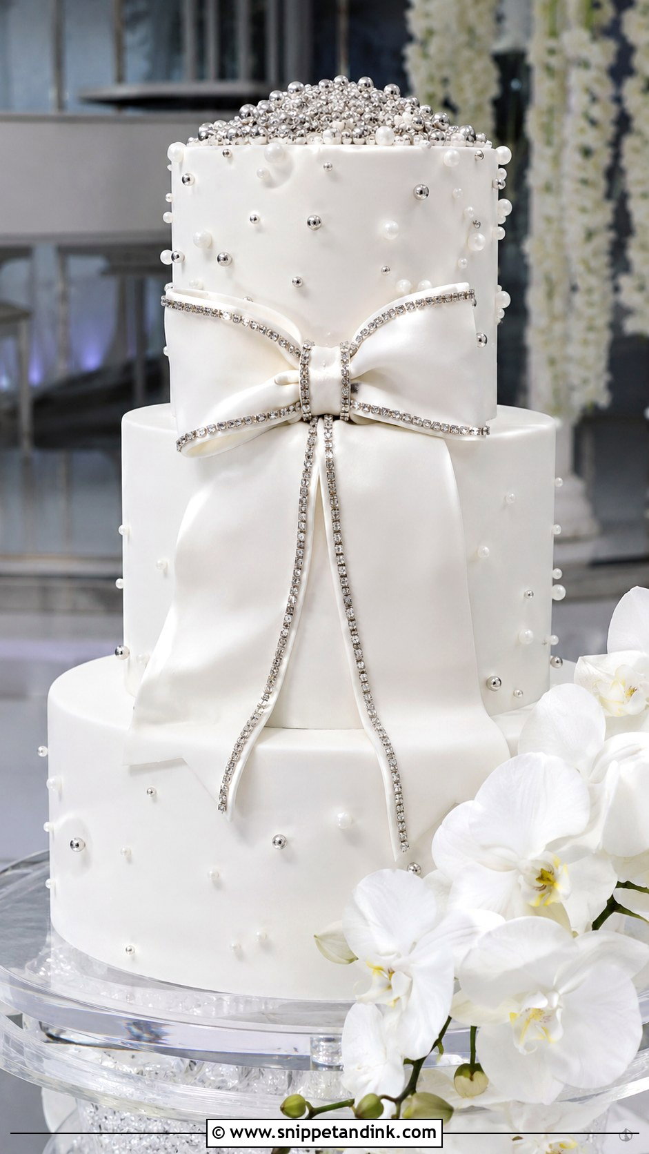 White Wedding Cake With Bow And Silver - Snippet and Ink - 25 White Wedding Cake Ideas with Bow