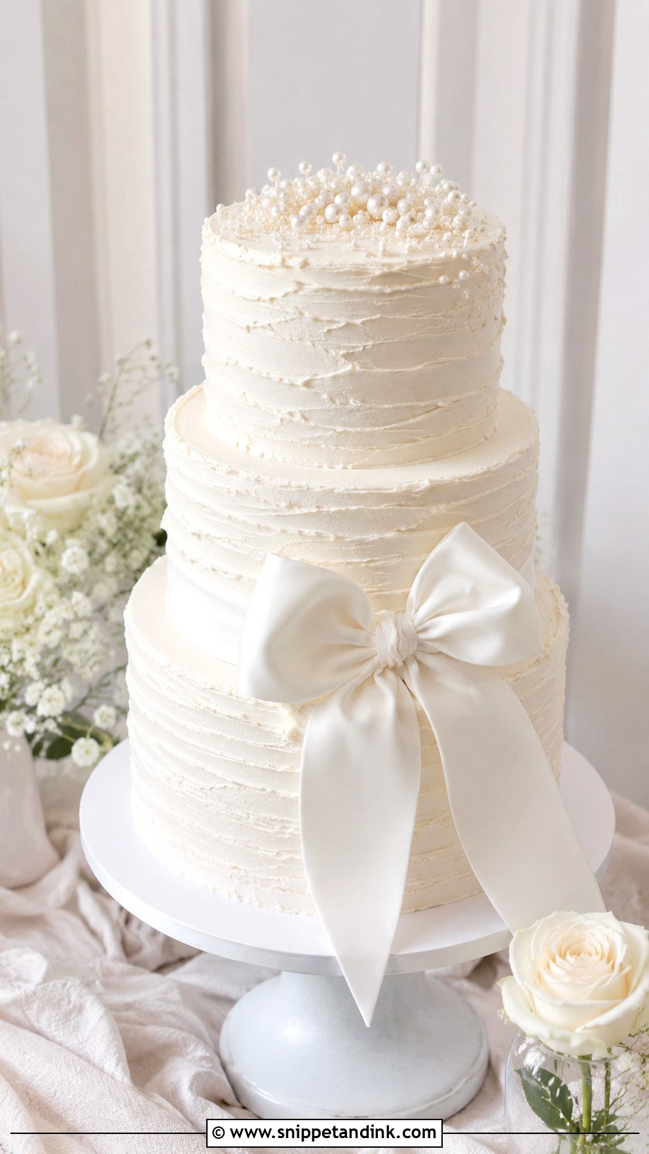 White Wedding Cake With Bow And Texture - Snippet and Ink - 25 White Wedding Cake Ideas with Bow