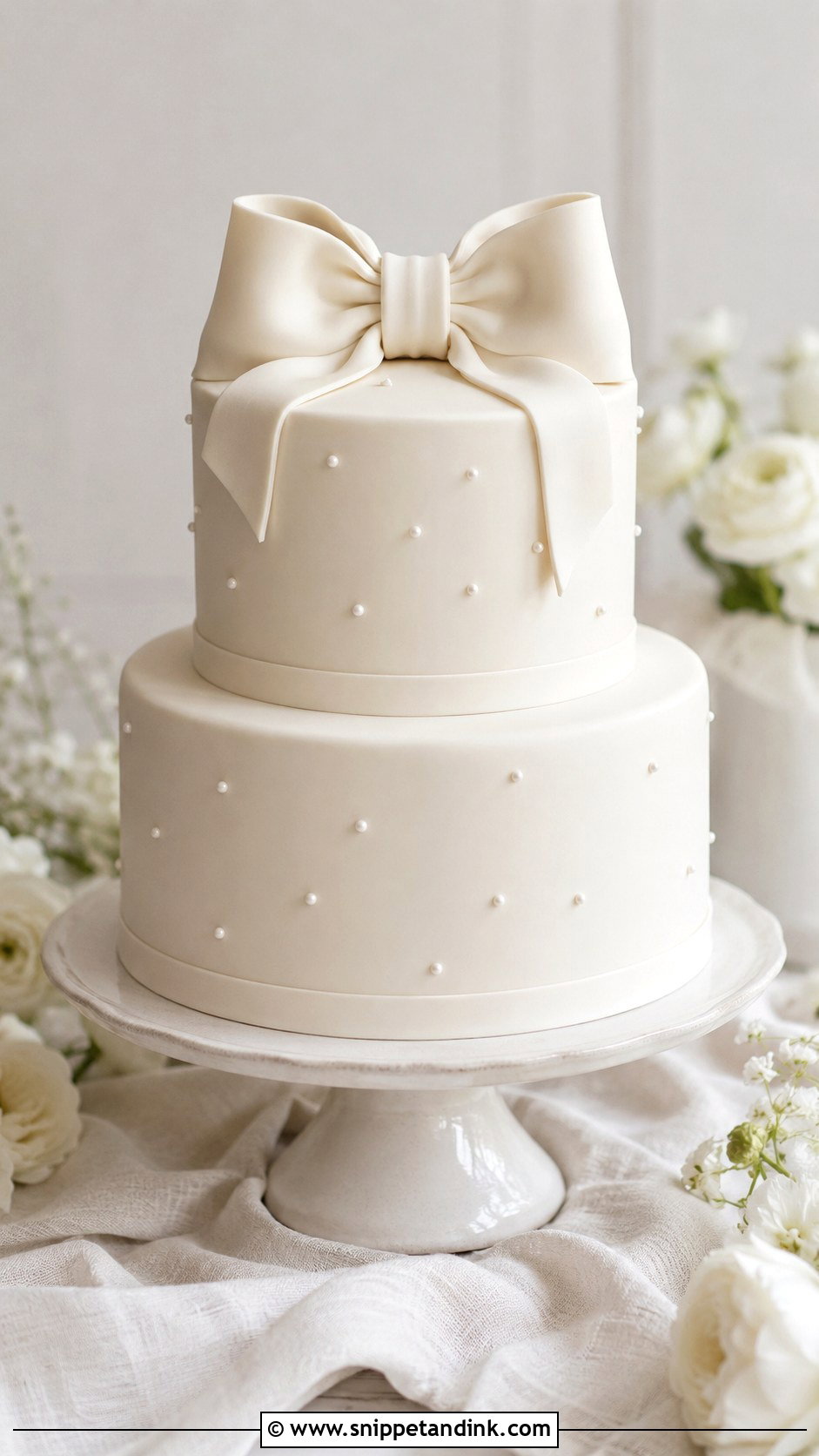 White Wedding Cake With Bow Topper - Snippet and Ink - 25 White Wedding Cake Ideas with Bow