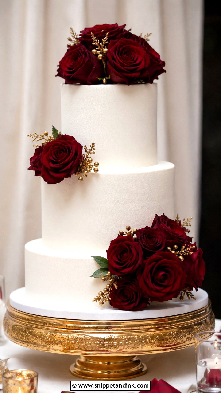 White Wedding Cake With Burgundy Red Roses - Snippet and Ink - 30 White Wedding Cake Ideas with Red Roses