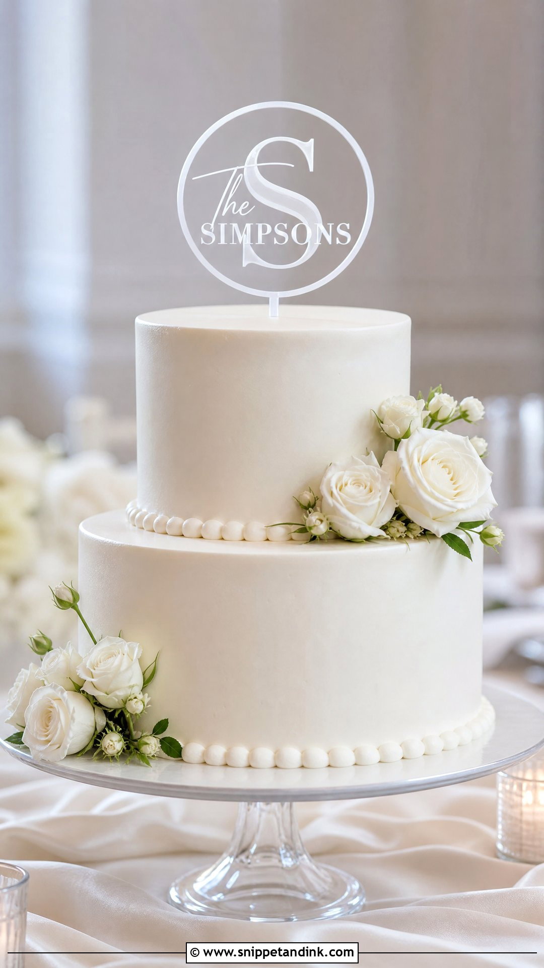 White Wedding Cake With Cake Topper - Snippet and Ink - 20 Simple White Wedding Cake Ideas