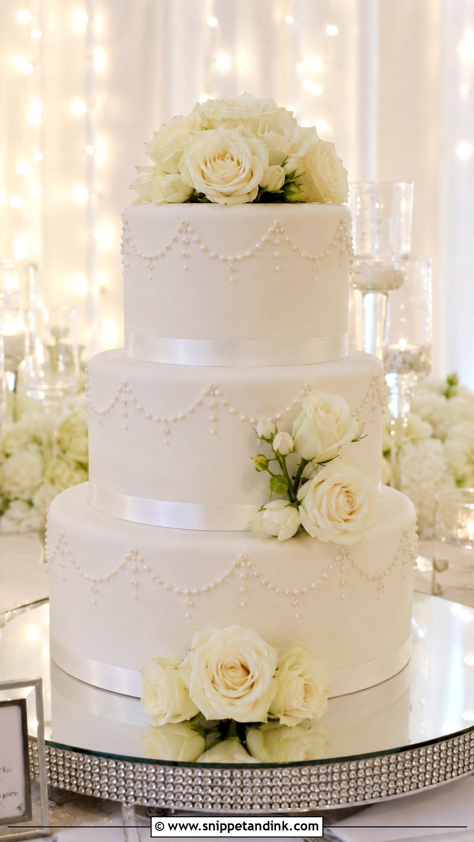 White Wedding Cake With Fairy Lights - Snippet and Ink - 20 Wedding Cake Ideas with Fairy Lights