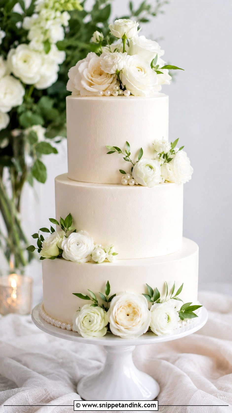 White Wedding Cake With Fresh Flowers - Snippet and Ink - 20 Most Beautiful Wedding Cakes