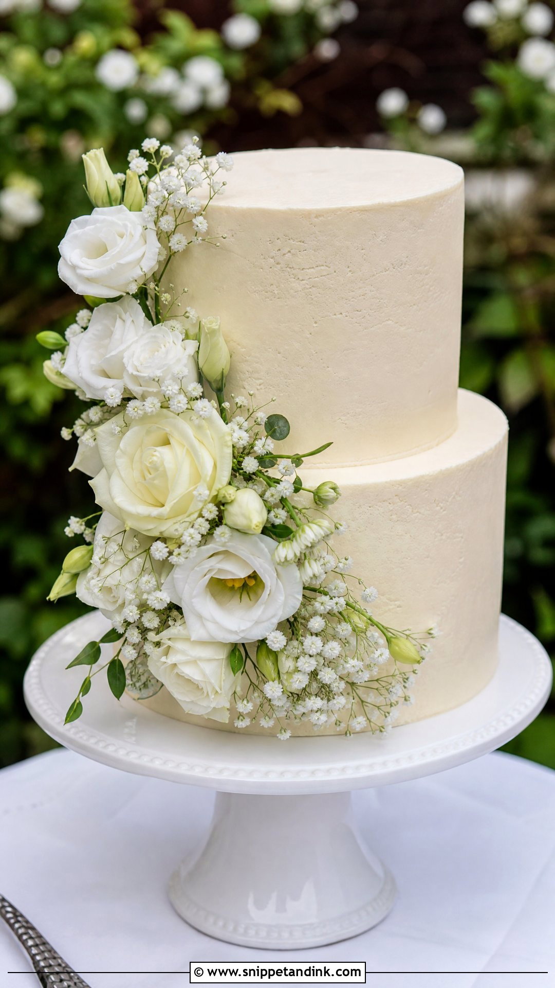 White Wedding Cake With Fresh Flowers - Snippet and Ink - 20 Simple White Wedding Cake Ideas