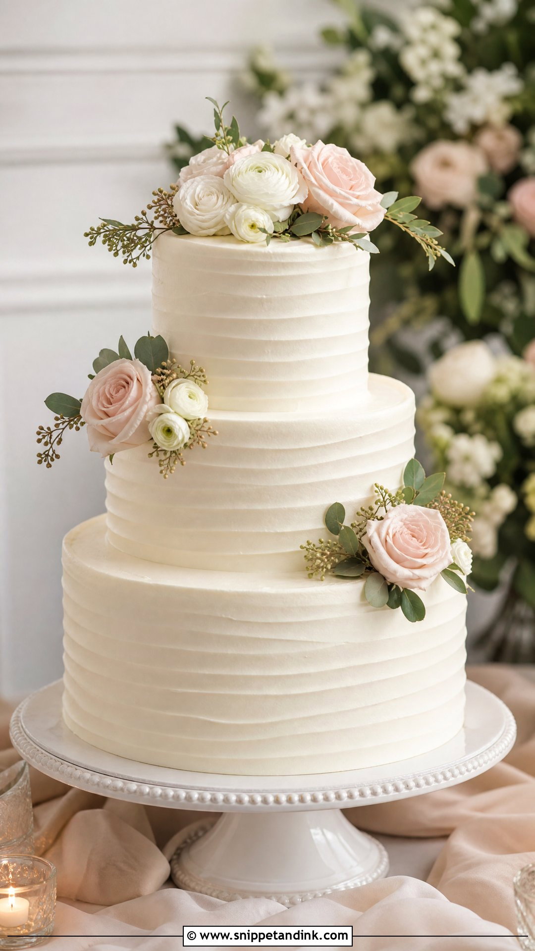 White Wedding Cake With Fresh Flowers - Snippet and Ink - 25 Cake Ideas with Fresh Flowers for Wedding