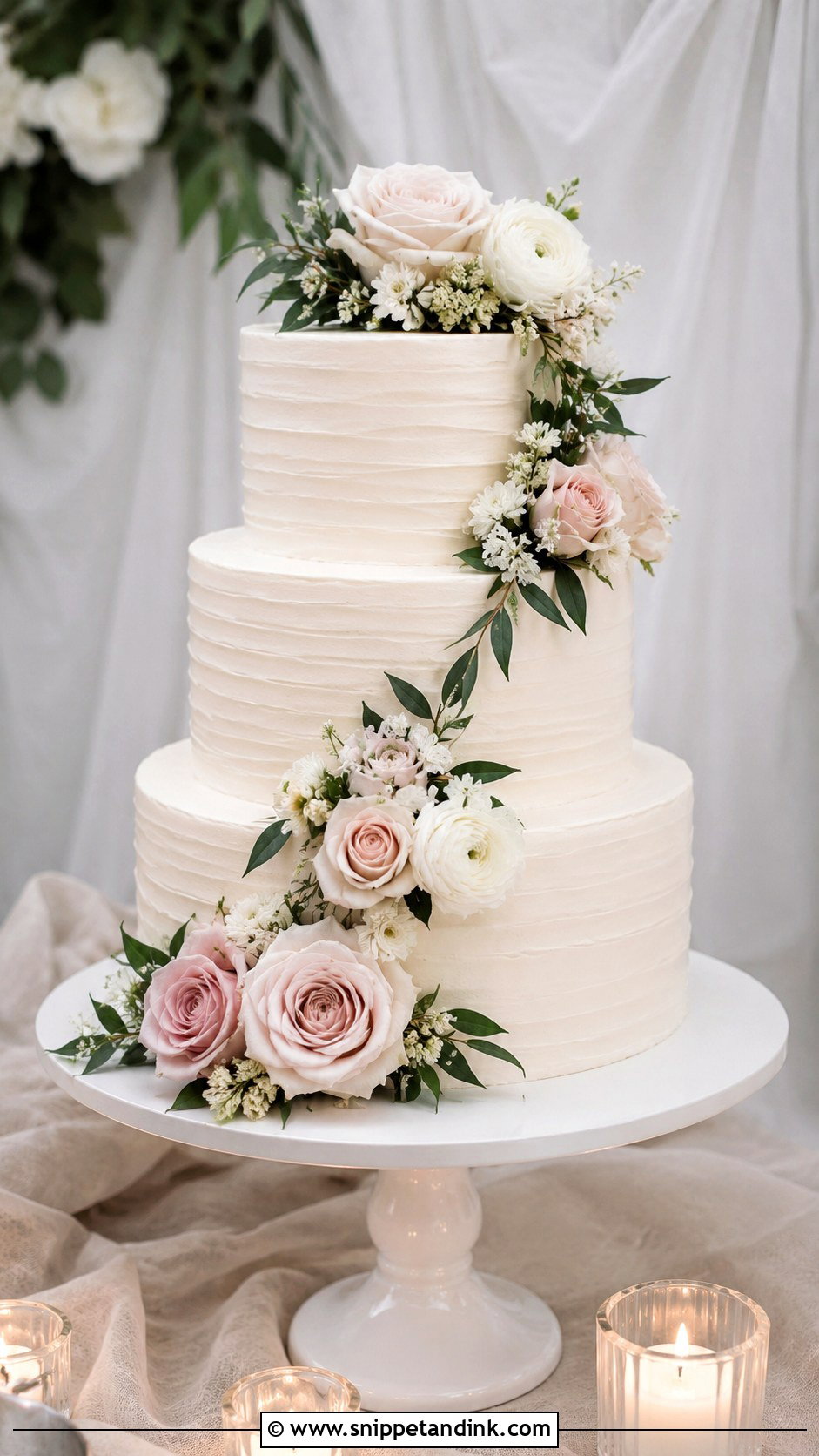 White Wedding Cake With Fresh Flowers - Snippet and Ink - 20 Cakes with Pictures for Wedding