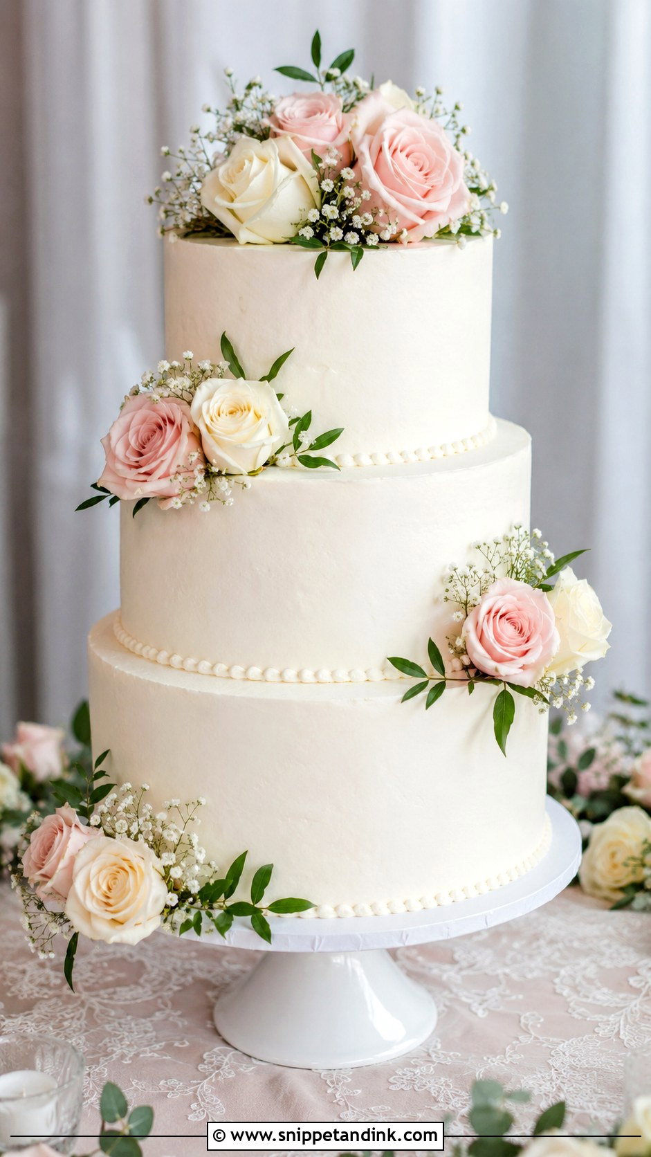White Wedding Cake With Fresh Roses - Snippet and Ink - 20 Cakes with Real Flowers for Wedding