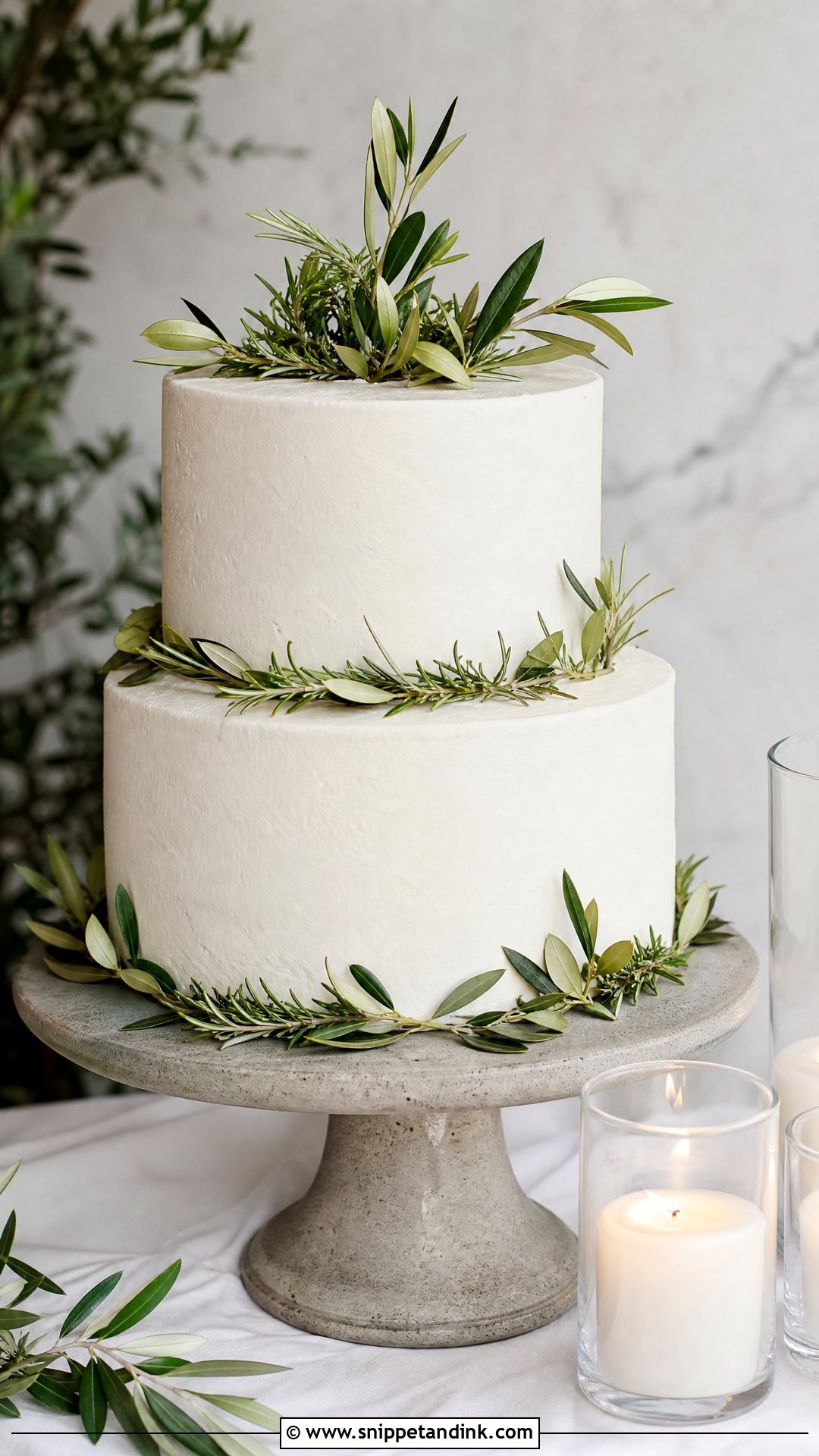 White Wedding Cake With Greenery - Snippet and Ink - 20 Simple Wedding Cake Ideas