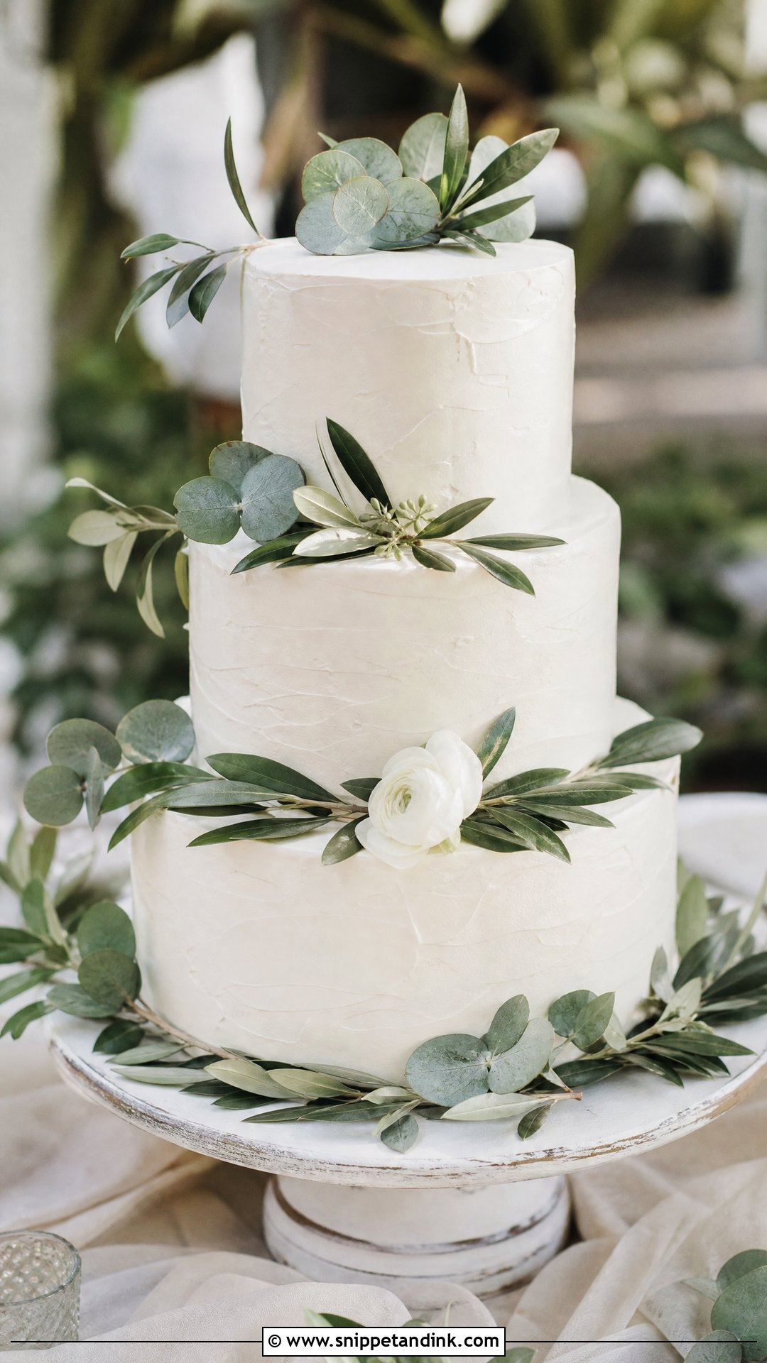 White Wedding Cake With Greenery - Snippet and Ink - 20 Simple White Wedding Cake Ideas