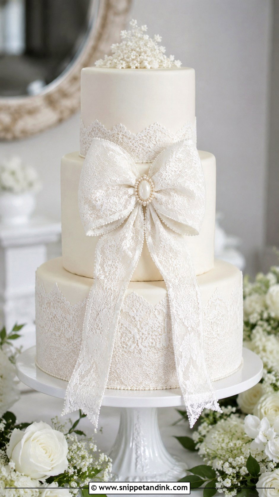 White Wedding Cake With Lace Bow - Snippet and Ink - 25 White Wedding Cake Ideas with Bow