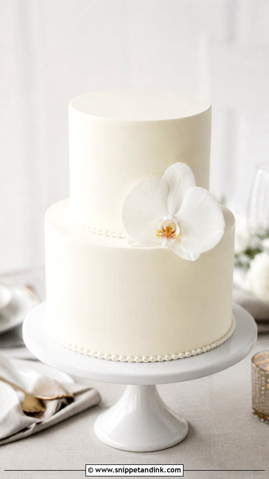 White Wedding Cake With Minimalist Finish - Snippet and Ink - 20 White Wedding Cake and Cupcakes Ideas