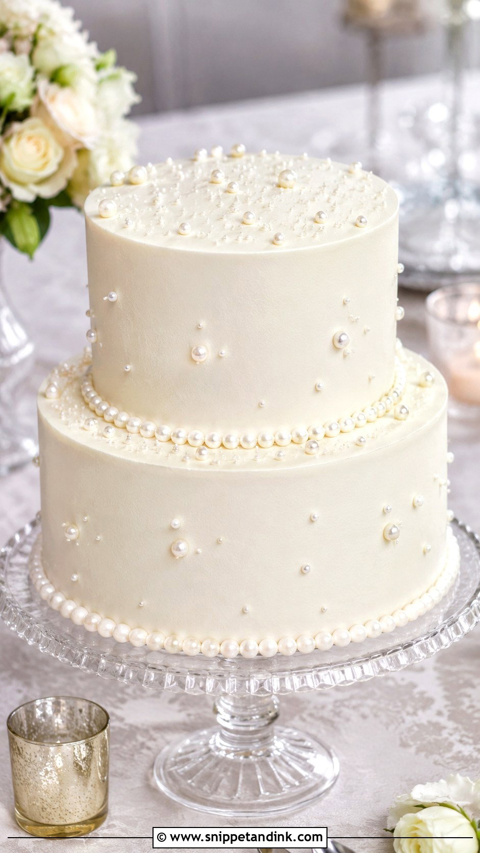 White Wedding Cake With Pearls - Snippet and Ink - 20 Plain White Wedding Cake Ideas