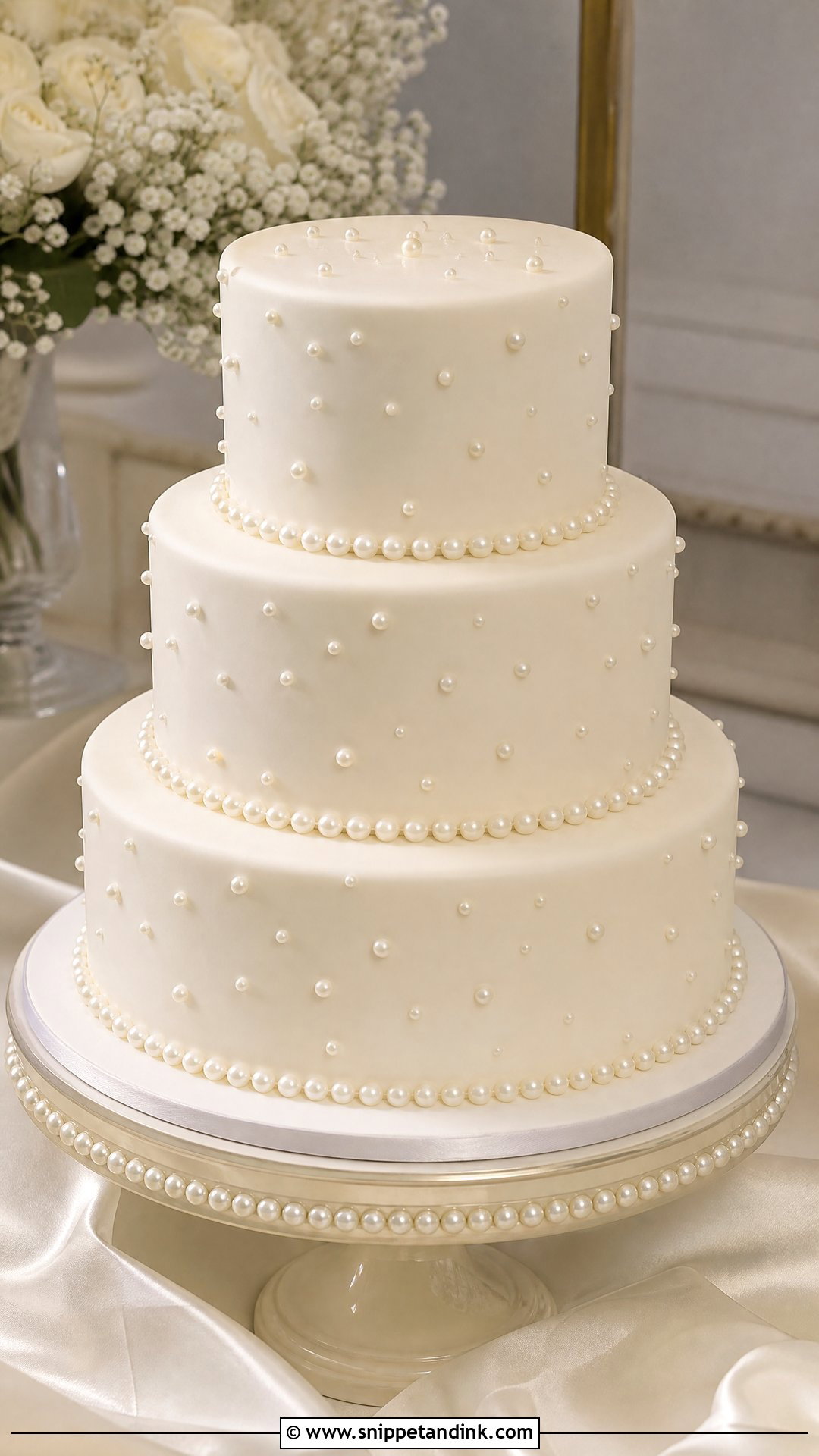 White Wedding Cake With Pearls - Snippet and Ink - 20 Simple White Wedding Cake Ideas