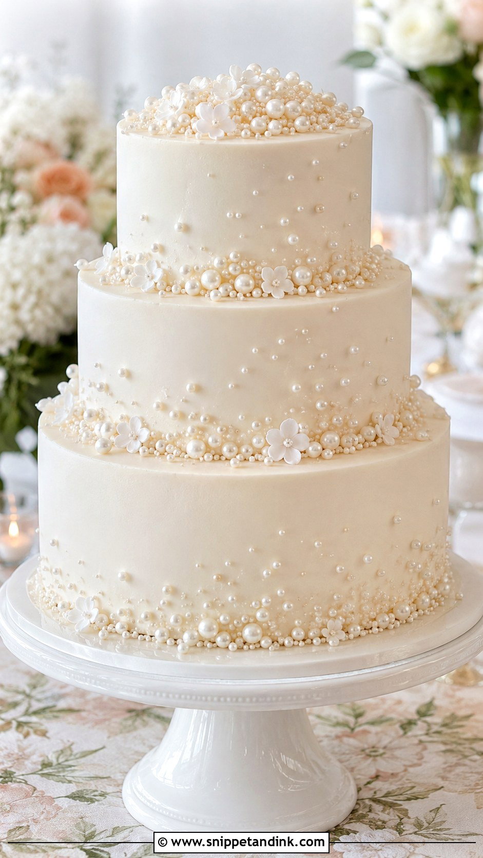 White Wedding Cake With Pearls - Snippet and Ink - 20 White Wedding Cake and Cupcakes Ideas