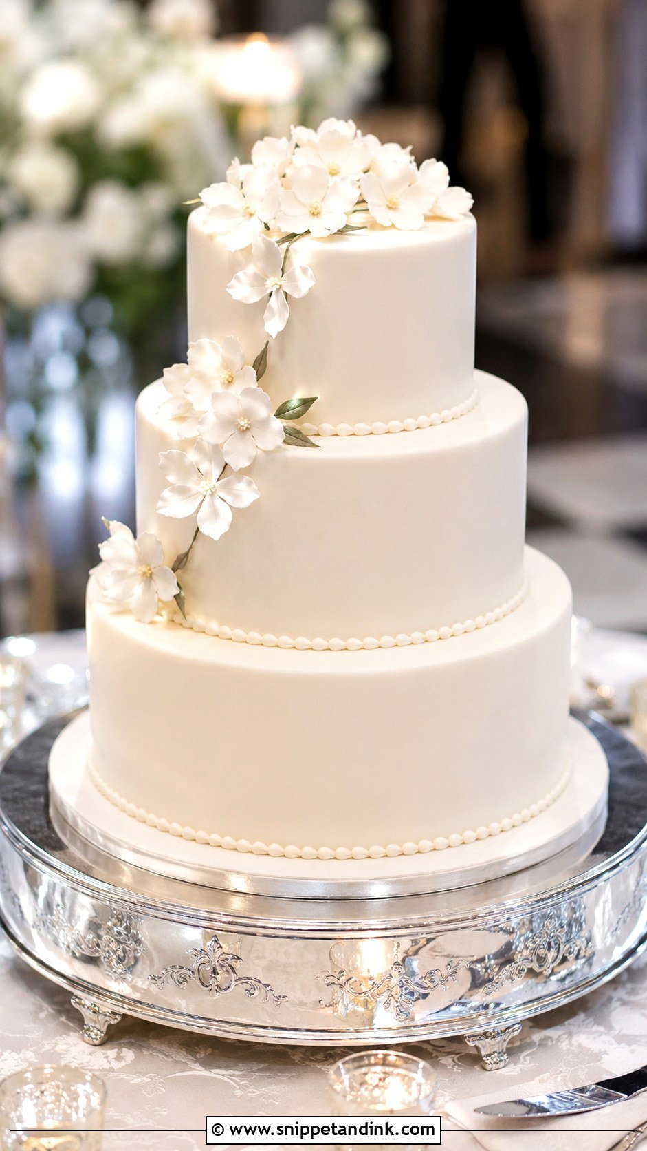White Wedding Cake With Piping - Snippet and Ink - 20 Plain White Wedding Cake Ideas