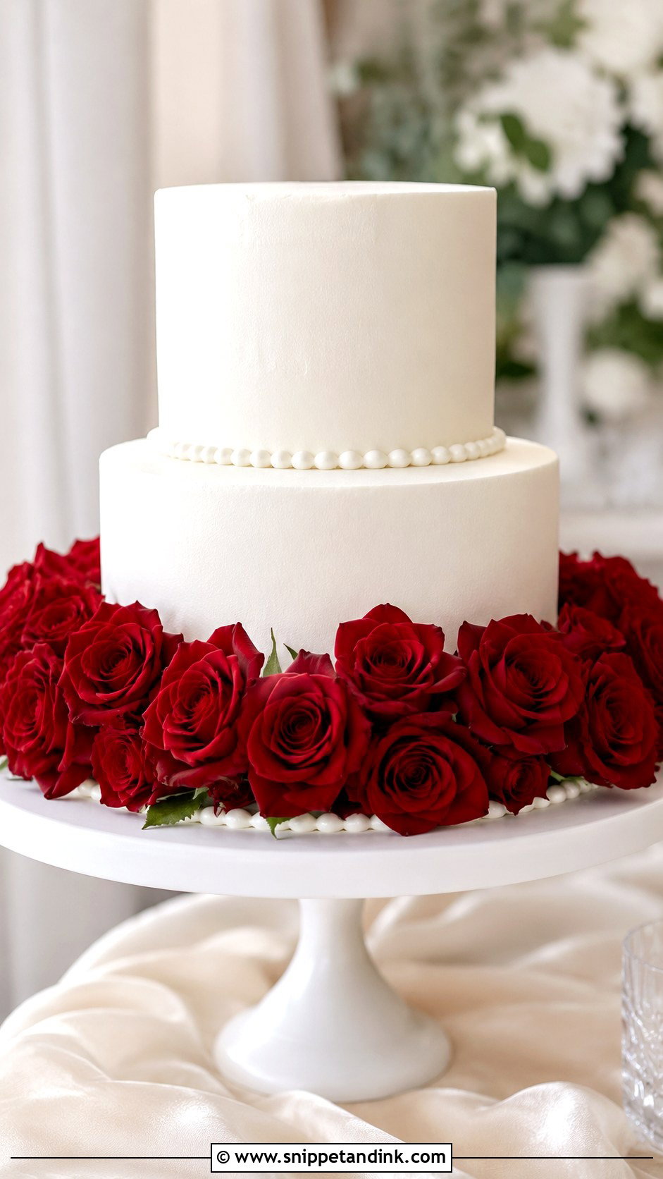 White Wedding Cake With Red Rose Border - Snippet and Ink - 30 White Wedding Cake Ideas with Red Roses