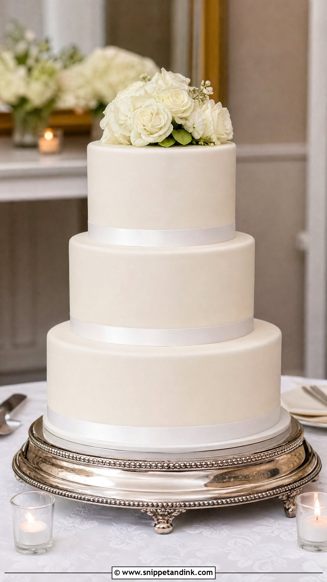 White Wedding Cake With Ribbon - Snippet and Ink - 20 Simple White Wedding Cake Ideas