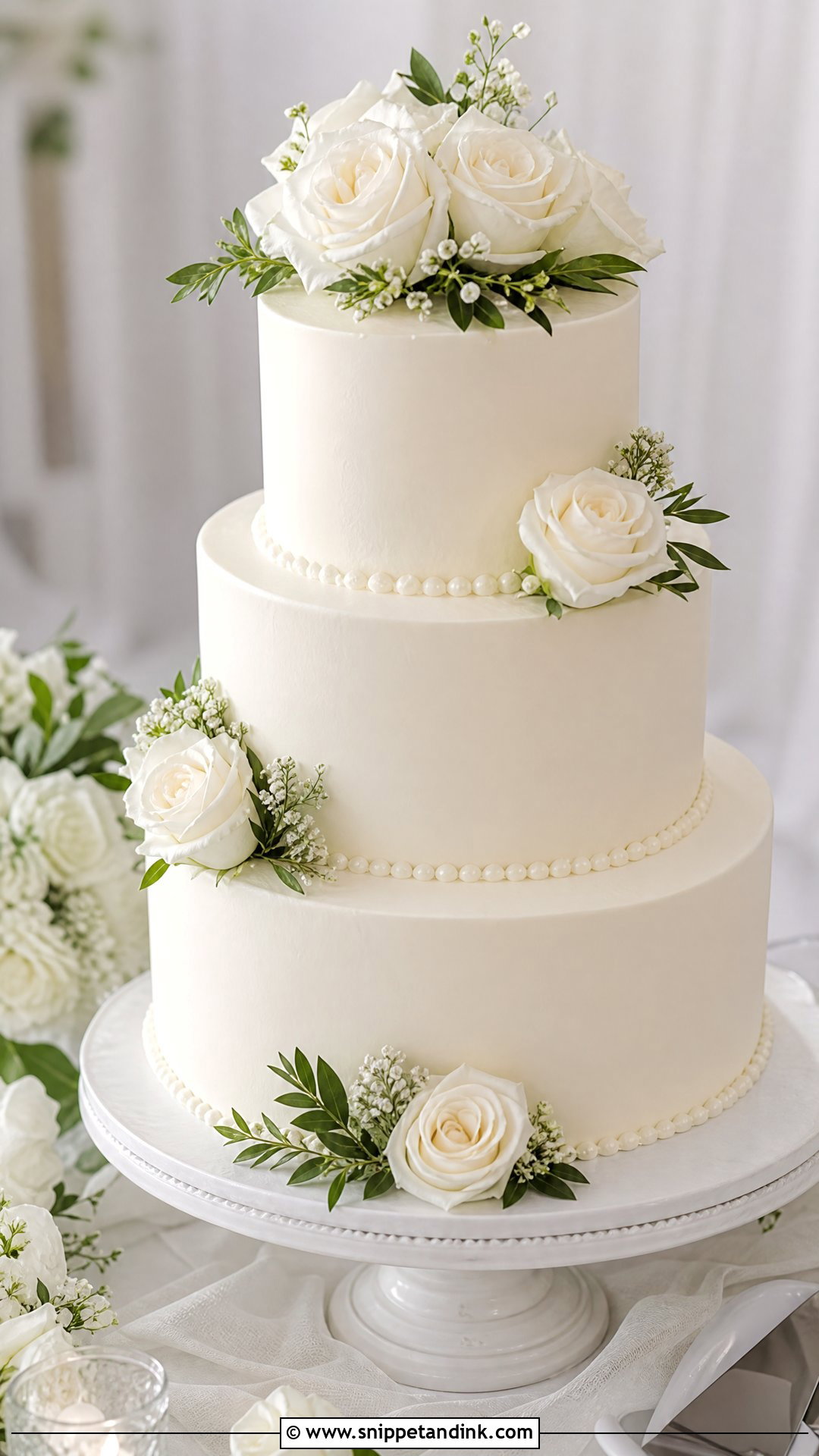 White Wedding Cake With Roses - Snippet and Ink - 20 Roses Cake Design Ideas for Wedding