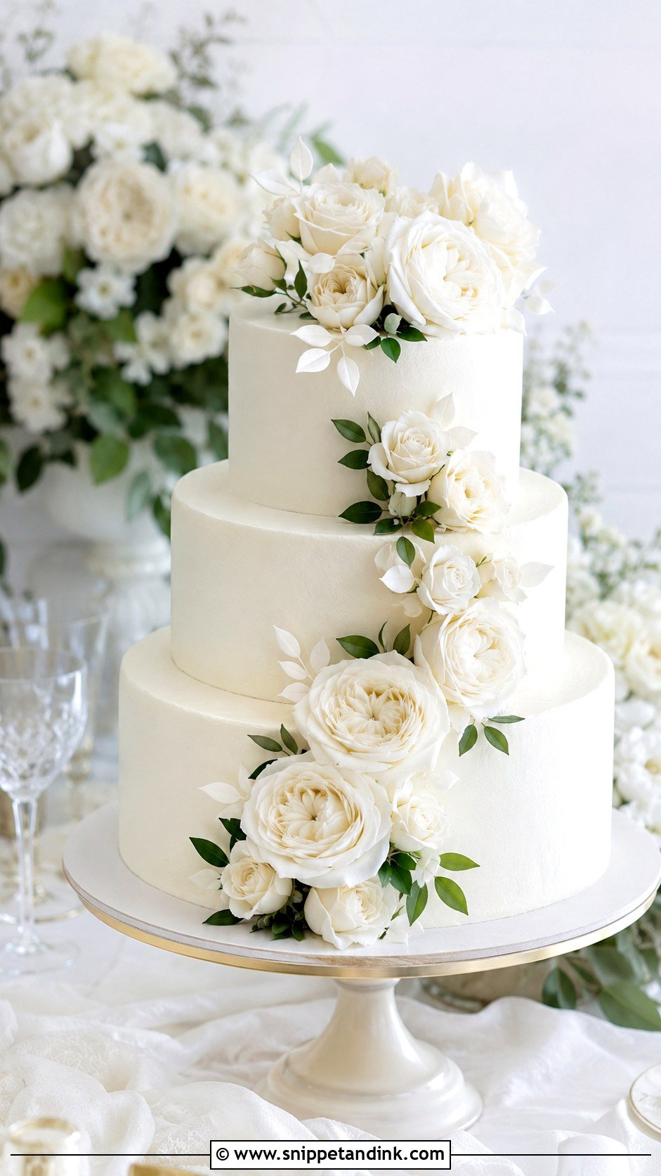 White Wedding Cake With Roses - Snippet and Ink - 20 Plain White Wedding Cake Ideas