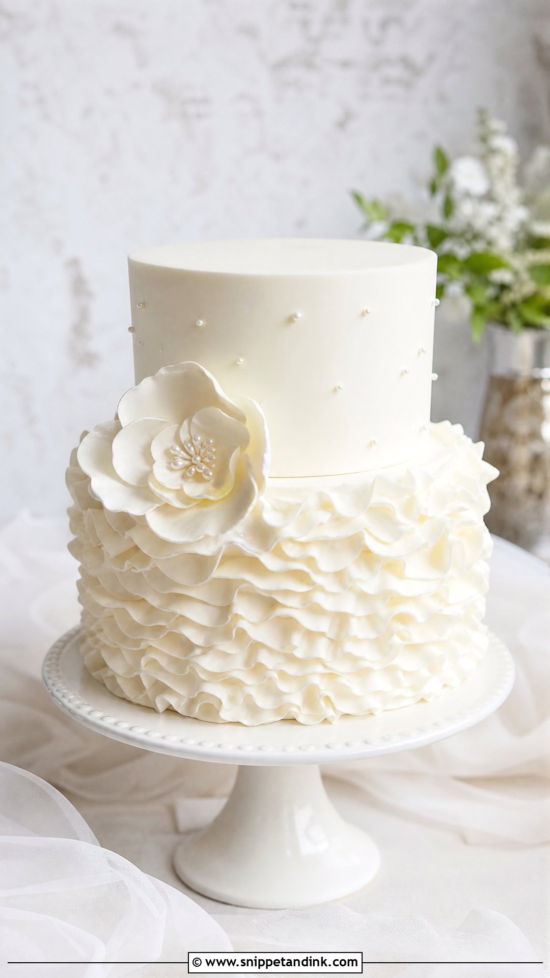 White Wedding Cake With Ruffles - Snippet and Ink - 20 Simple White Wedding Cake Ideas