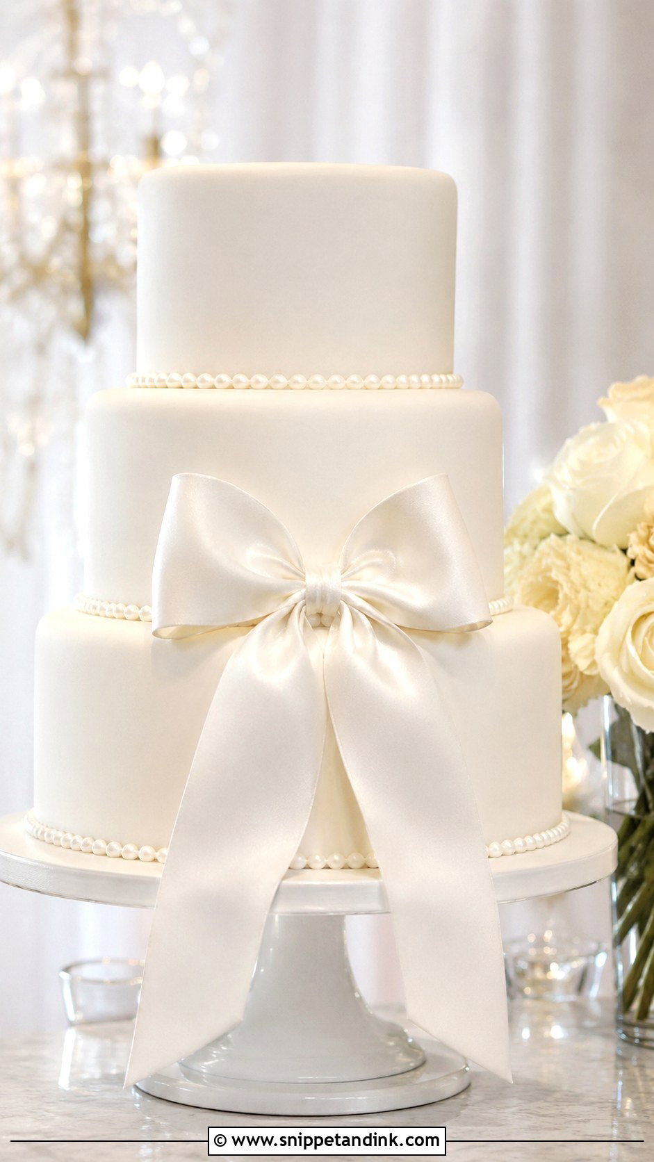 White Wedding Cake With Satin Bow - Snippet and Ink - 25 White Wedding Cake Ideas with Bow