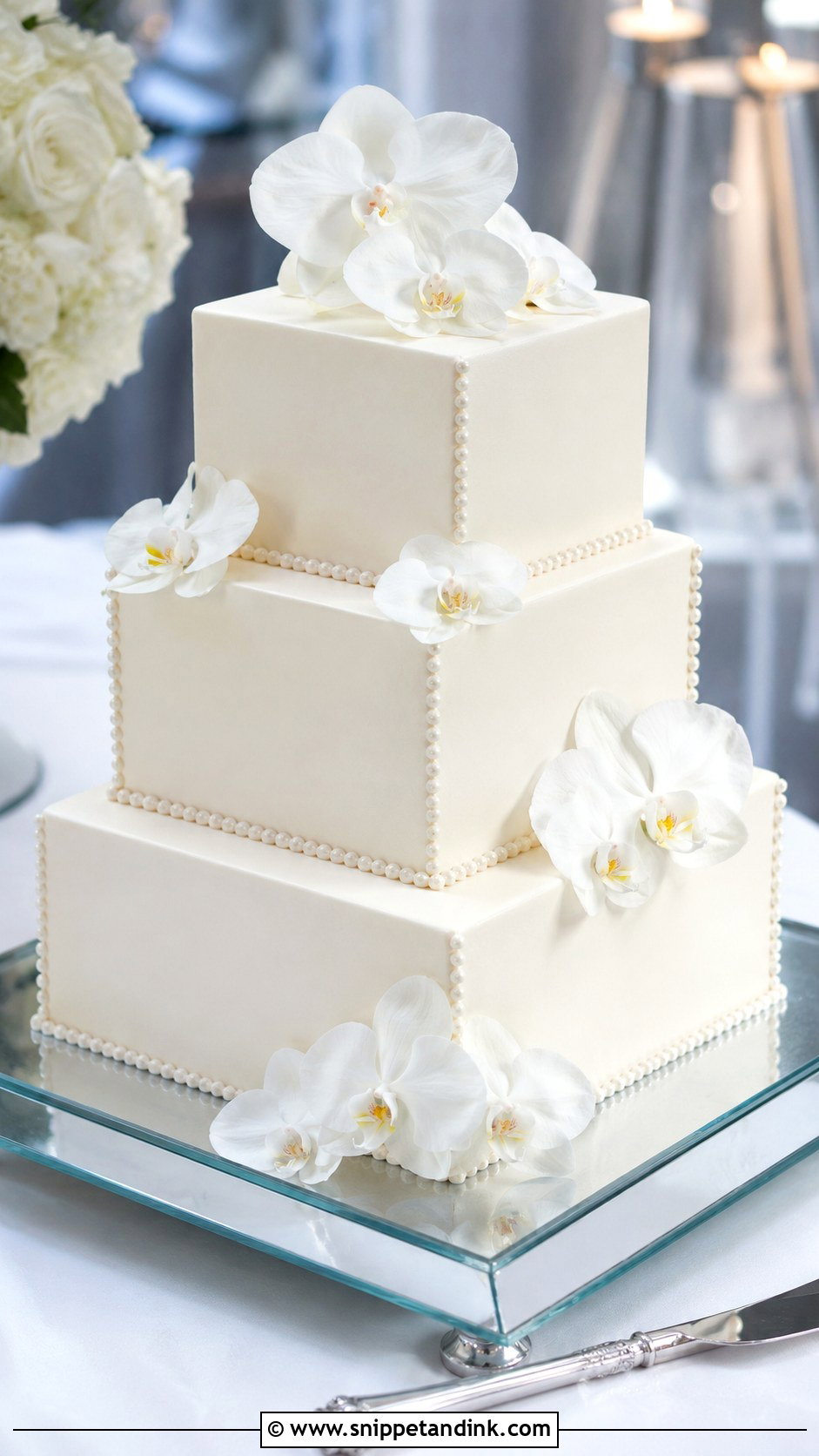White Wedding Cake With Square Tiers - Snippet and Ink - 20 White Wedding Cake and Cupcakes Ideas