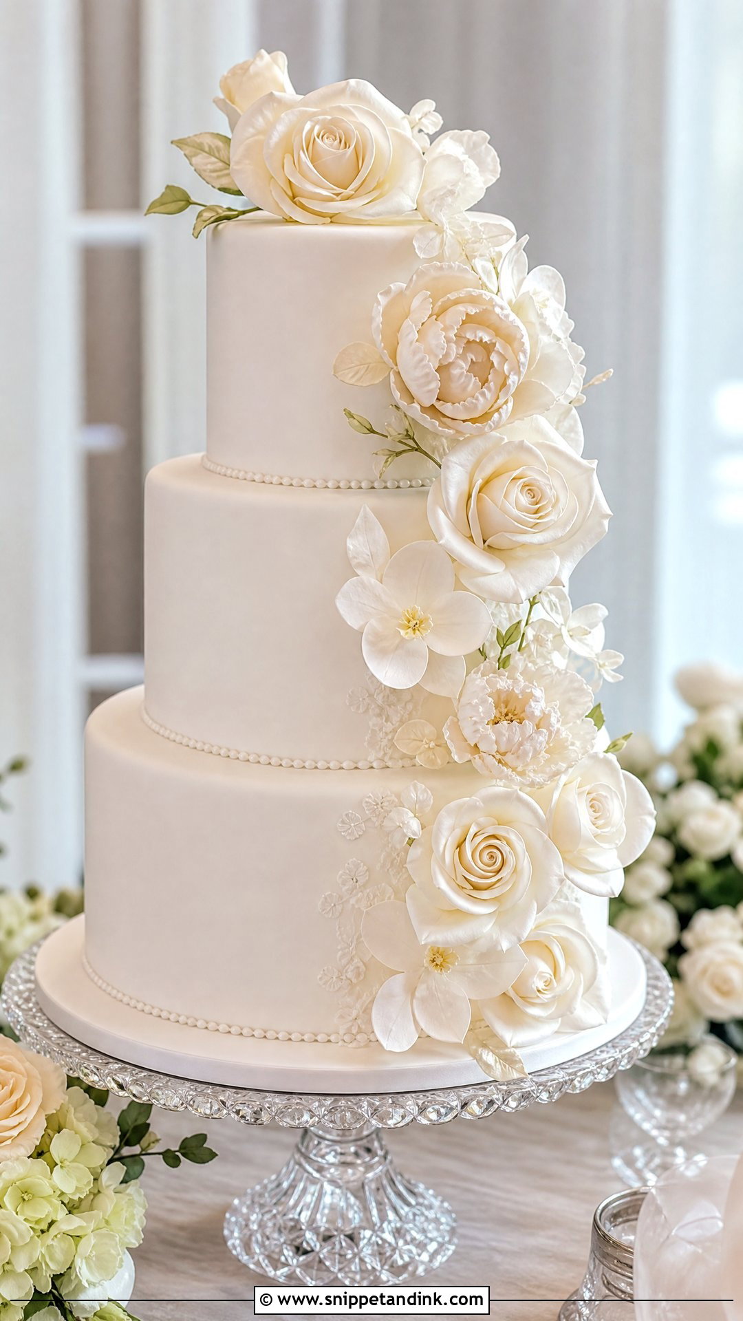 White Wedding Cake With Sugar Flowers - Snippet and Ink - 20 Unique Luxury Wedding Cake Ideas