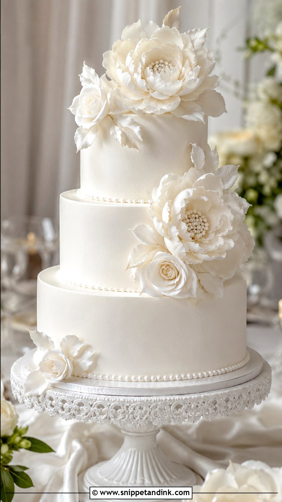 White Wedding Cake With Sugar Flowers - Snippet and Ink - 20 White Wedding Cake and Cupcakes Ideas