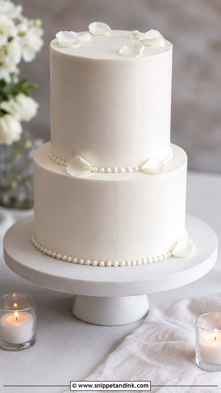 White Wedding Cake With Swiss Meringue Buttercream - Snippet and Ink - 20 Minimal White Wedding Cake Ideas