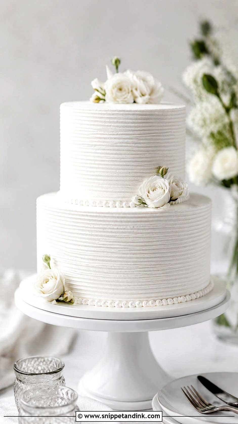 White Wedding Cake With Texture - Snippet and Ink - 20 Plain White Wedding Cake Ideas
