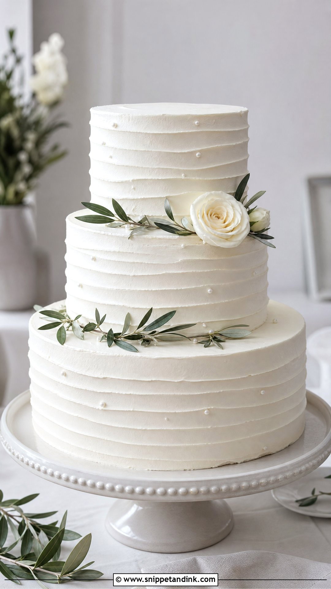 White Wedding Cake With Textured Buttercream - Snippet and Ink - 20 Simple White Wedding Cake Ideas