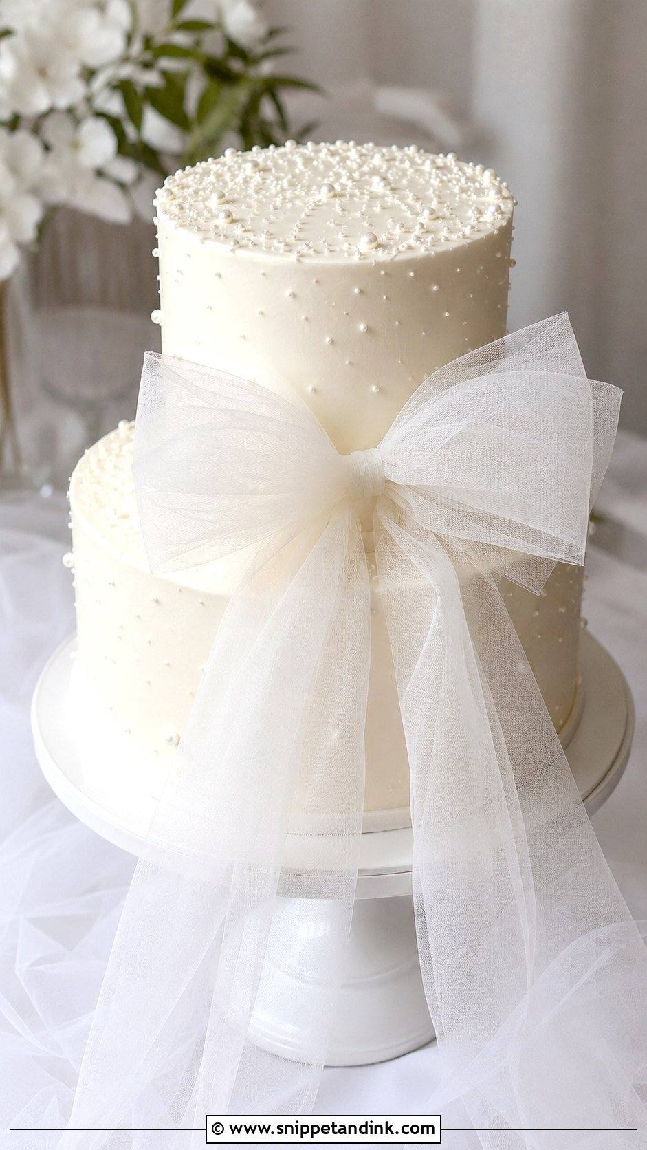 White Wedding Cake With Tulle Bow - Snippet and Ink - 25 White Wedding Cake Ideas with Bow