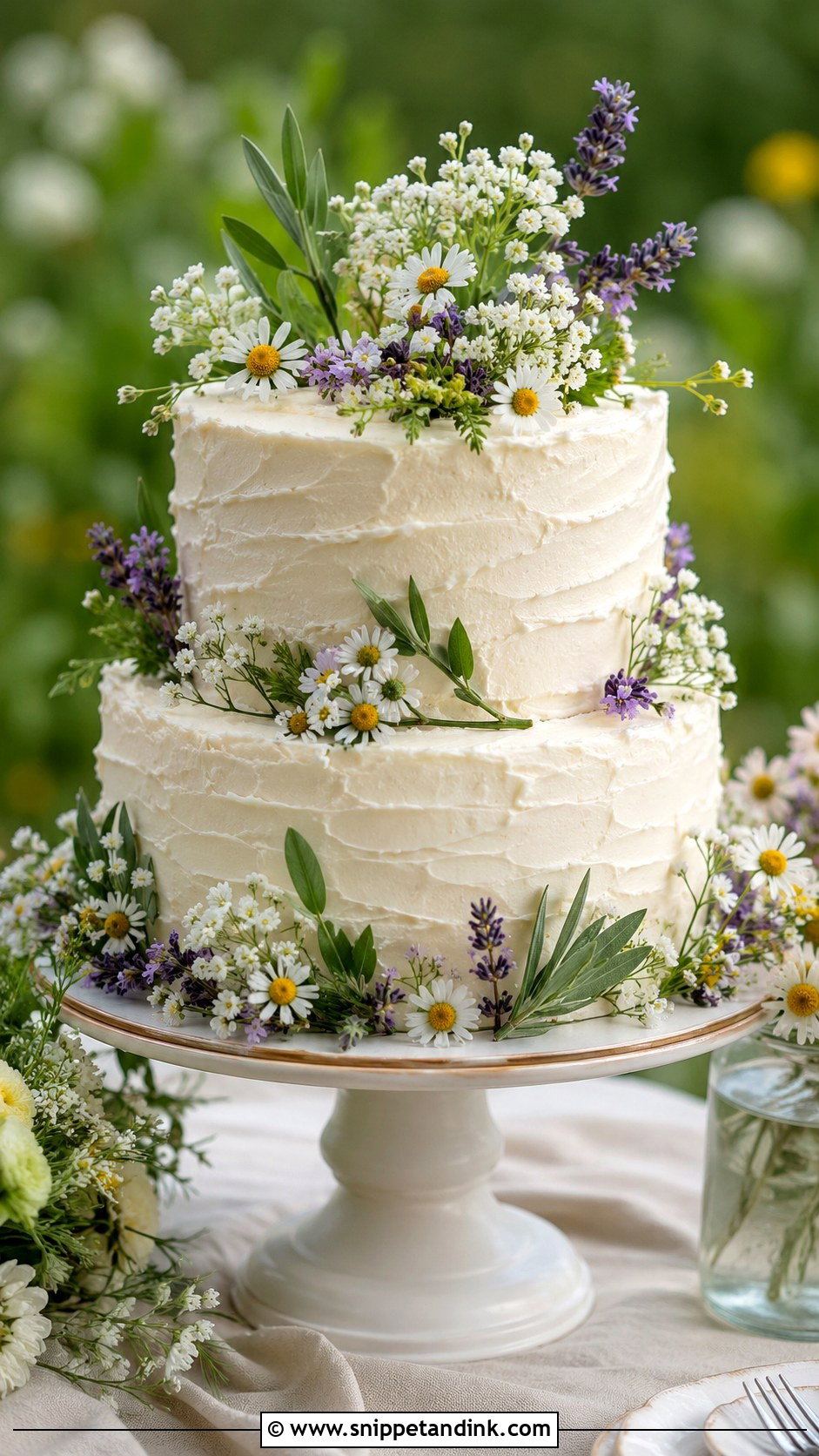 White Wedding Cake With Wildflowers And Buttercream Texture - Snippet and Ink - 20 White Wedding Cake Ideas with Wildflowers