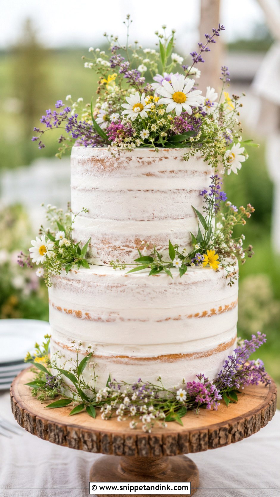 White Wedding Cake With Wildflowers And Semi Naked Frosting - Snippet and Ink - 20 White Wedding Cake Ideas with Wildflowers