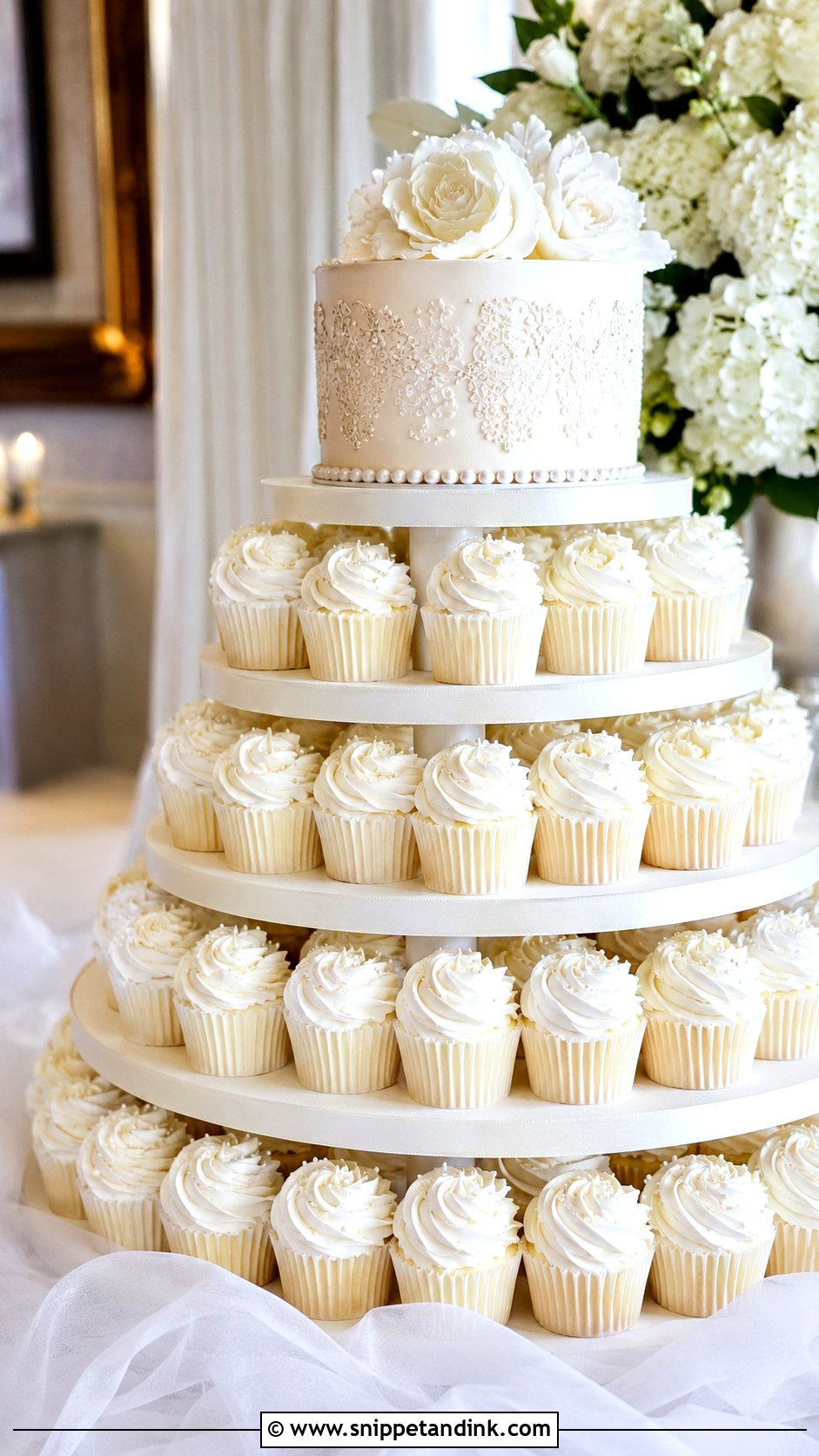 White Wedding Cupcake Cake - Snippet and Ink - 20 Large Cupcake Cakes for Wedding