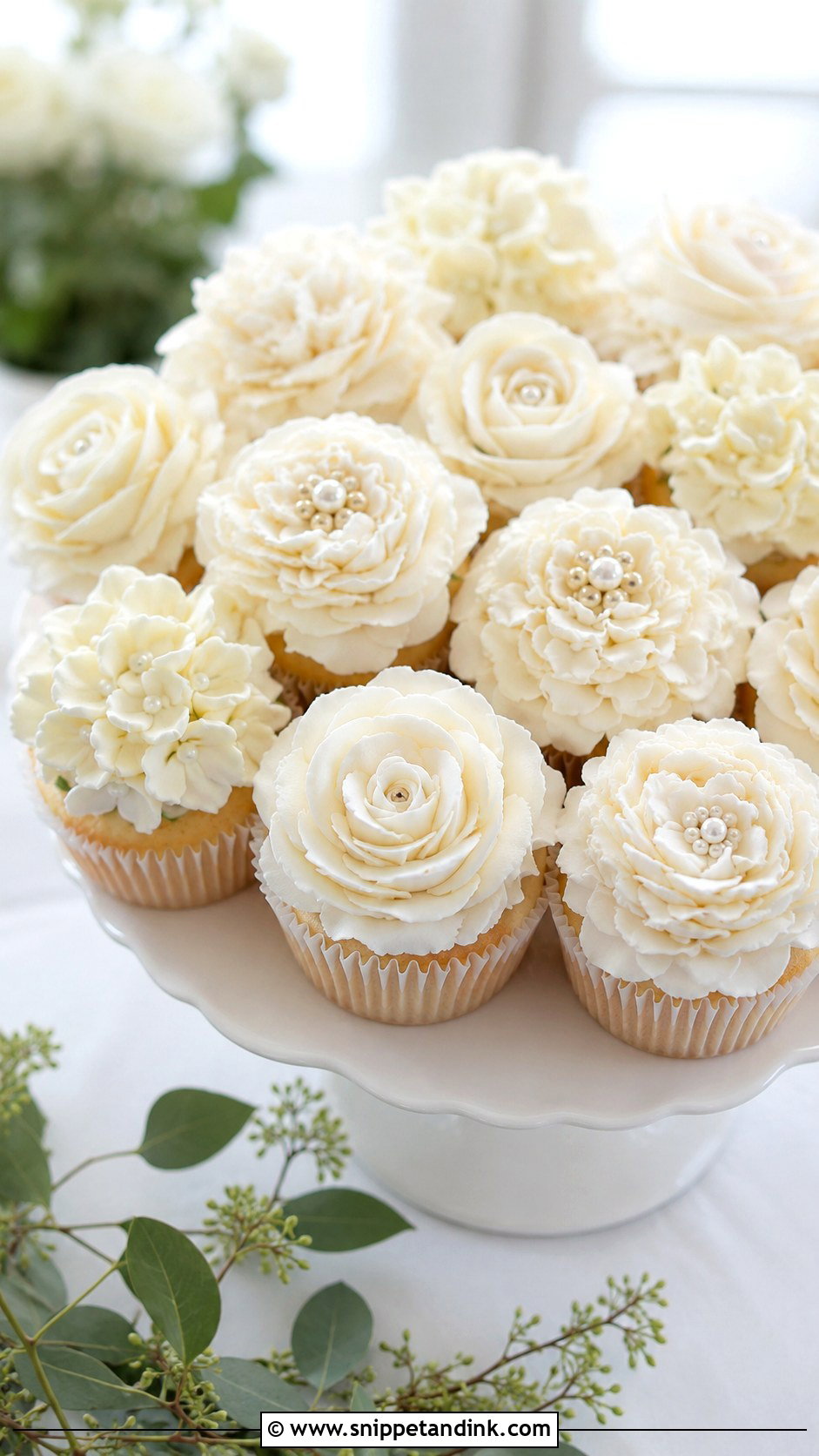 White Wedding Cupcakes With Buttercream Flowers - Snippet and Ink - 20 White Wedding Cake and Cupcakes Ideas