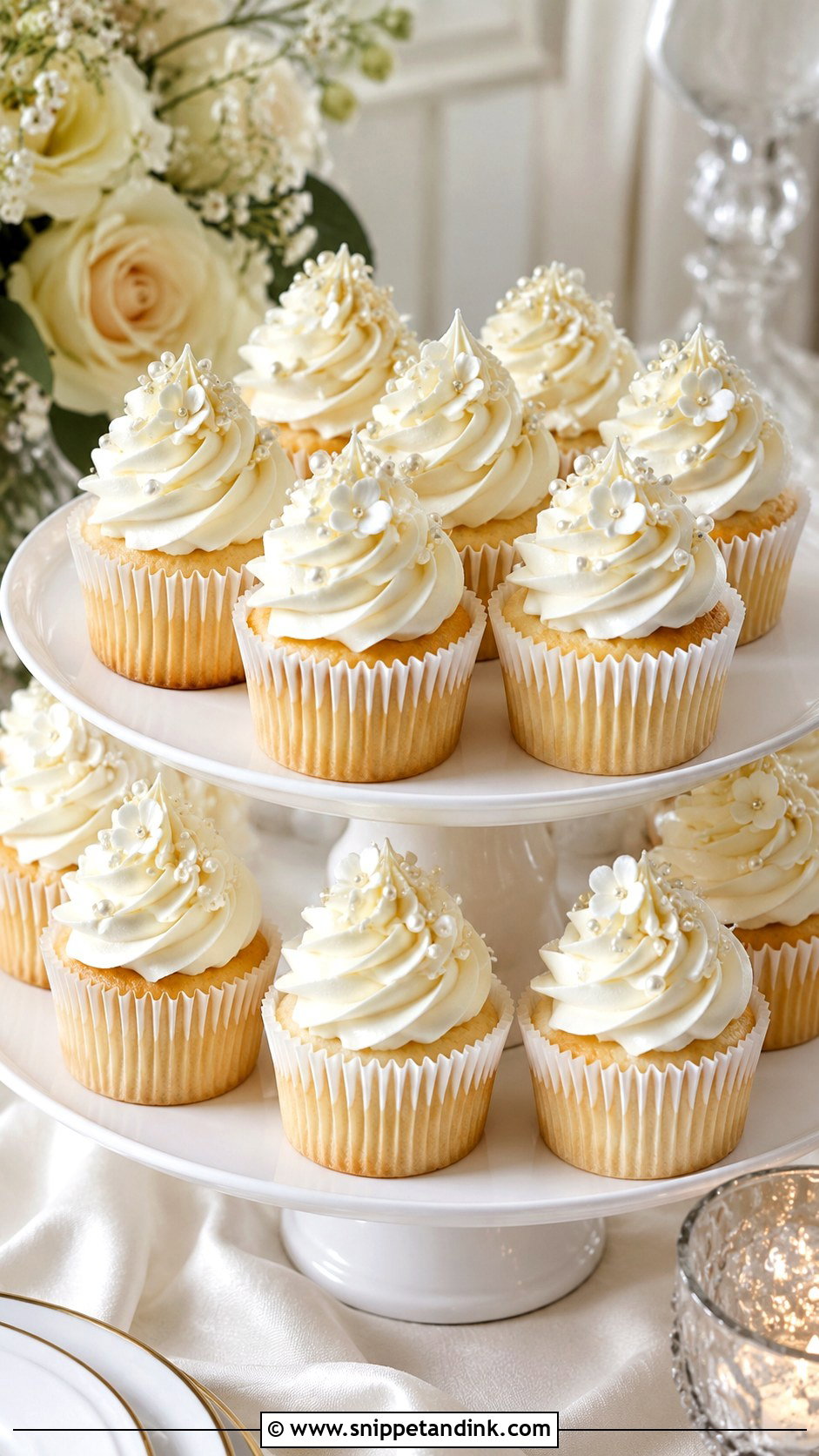 White Wedding Cupcakes With Pearls - Snippet and Ink - 20 White Wedding Cake and Cupcakes Ideas