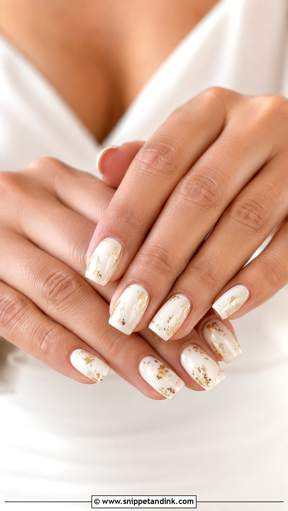 White Wedding Nails With Gold Leaf Accent - Snippet and Ink - 20 Wedding Nails Gold Accent