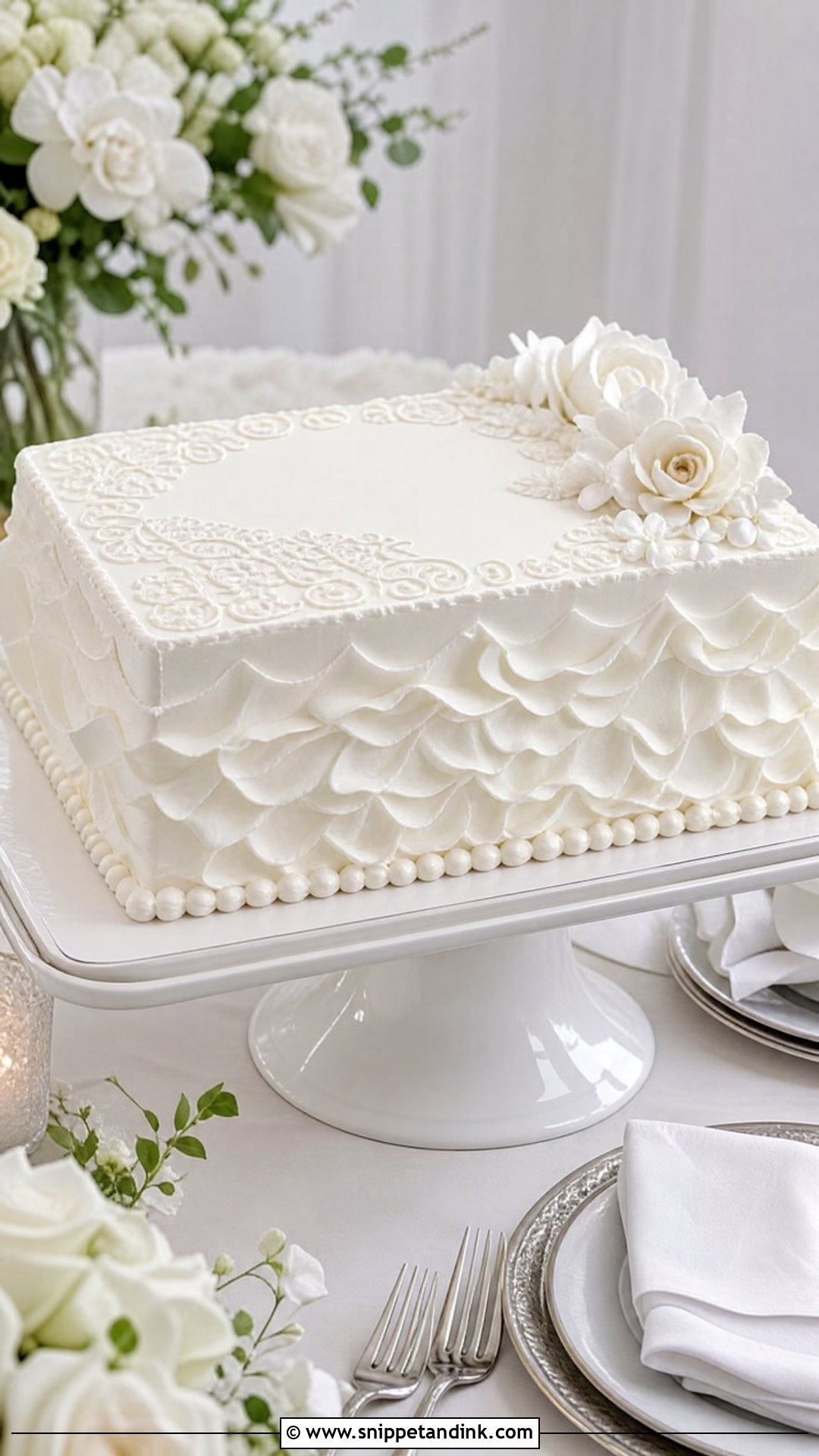 White Wedding Sheet Cake - Snippet and Ink - 20 Wedding Sheet Cake Ideas