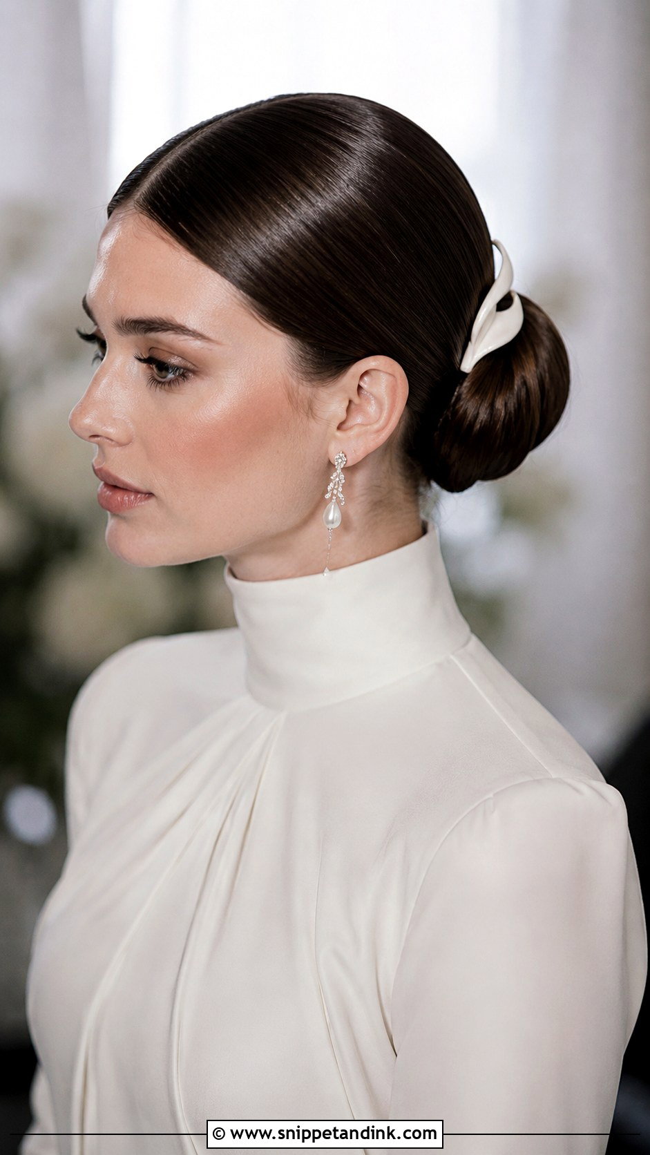White Wedding Sleek Bun - Snippet and Ink - 15 White Wedding Hair Ideas